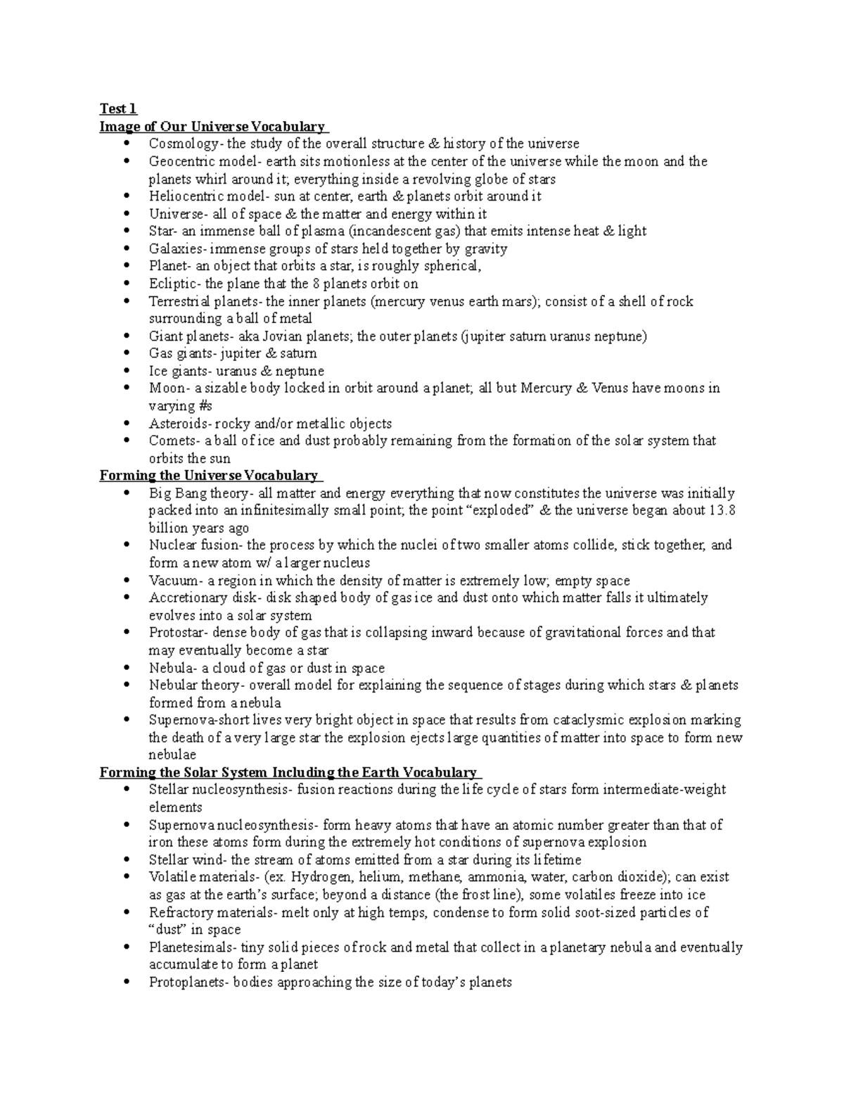 Final study guide geology - Test 1 Image of Our Universe Vocabulary ...