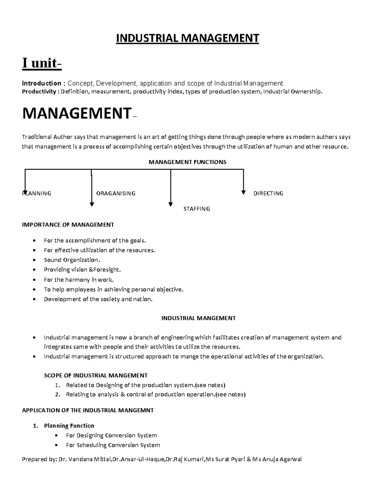 Industrialmanagement INDUSTRIAL MANAGEMENT I unit Introduction