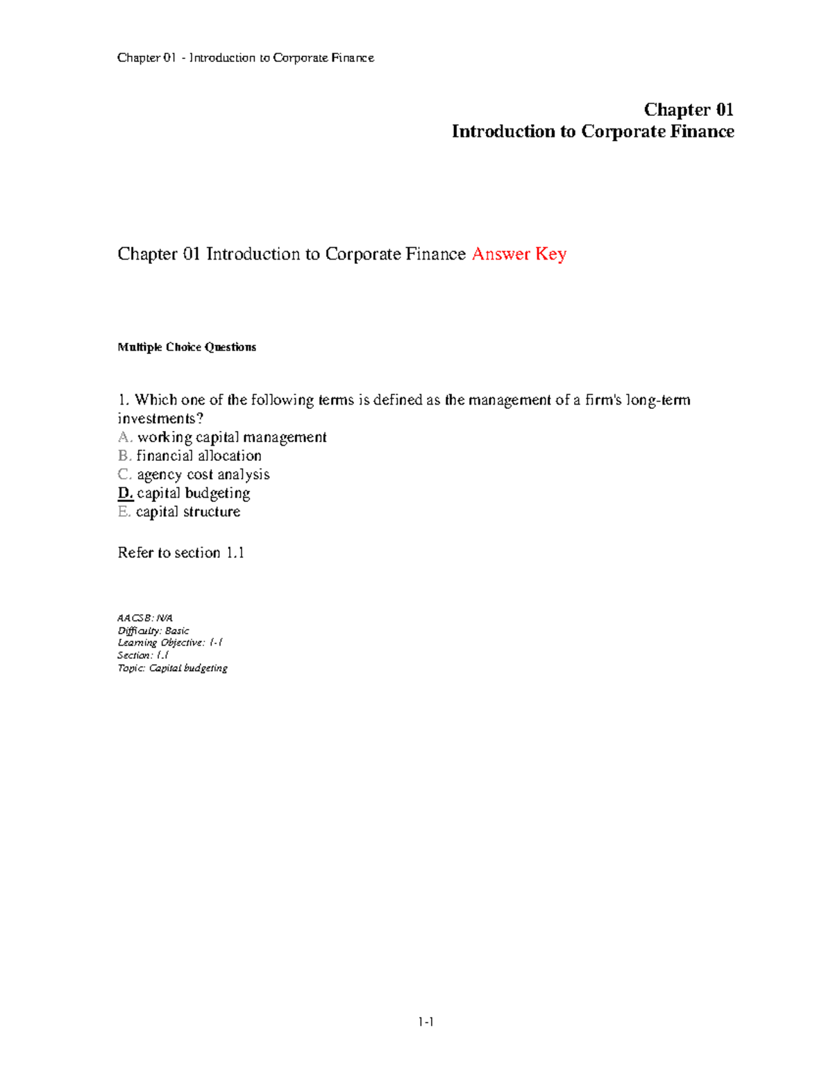 Chapter 1- financial Analysis - Chapter 01 Introduction to Corporate ...