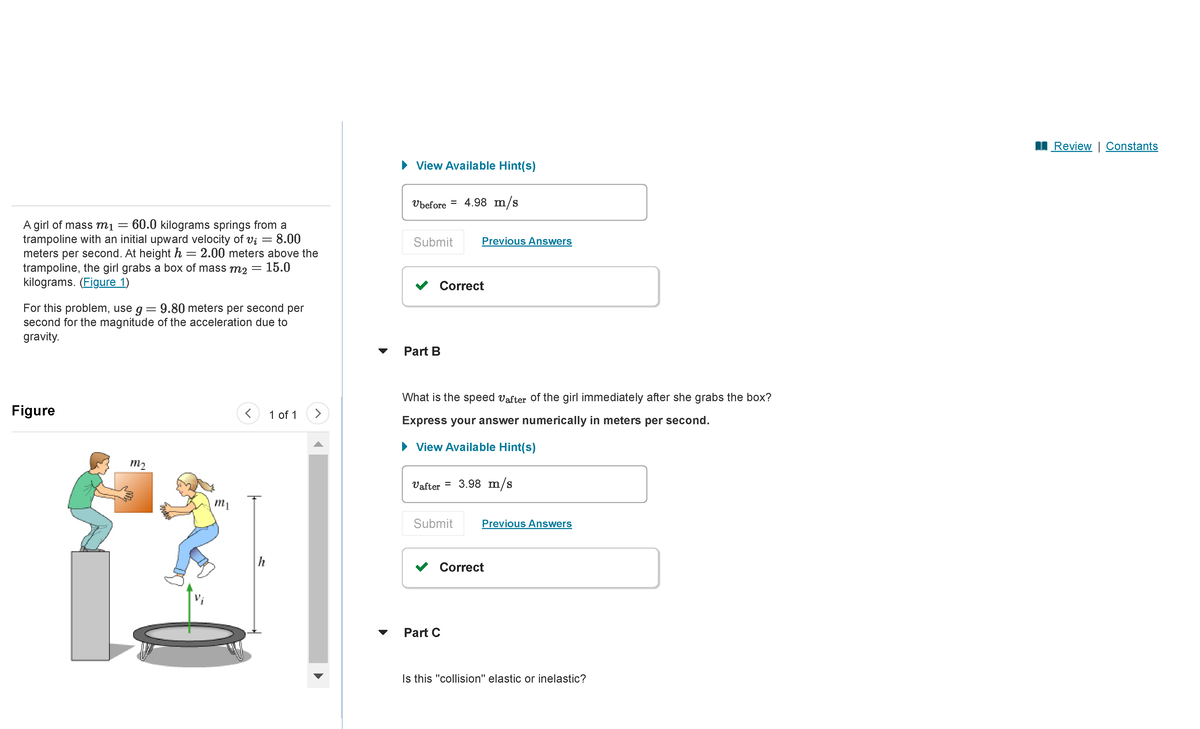 Mastering Physics Ch 08 HW, Girl On A Trampoline Pt. 1 - 1 Of 1 A Girl ...