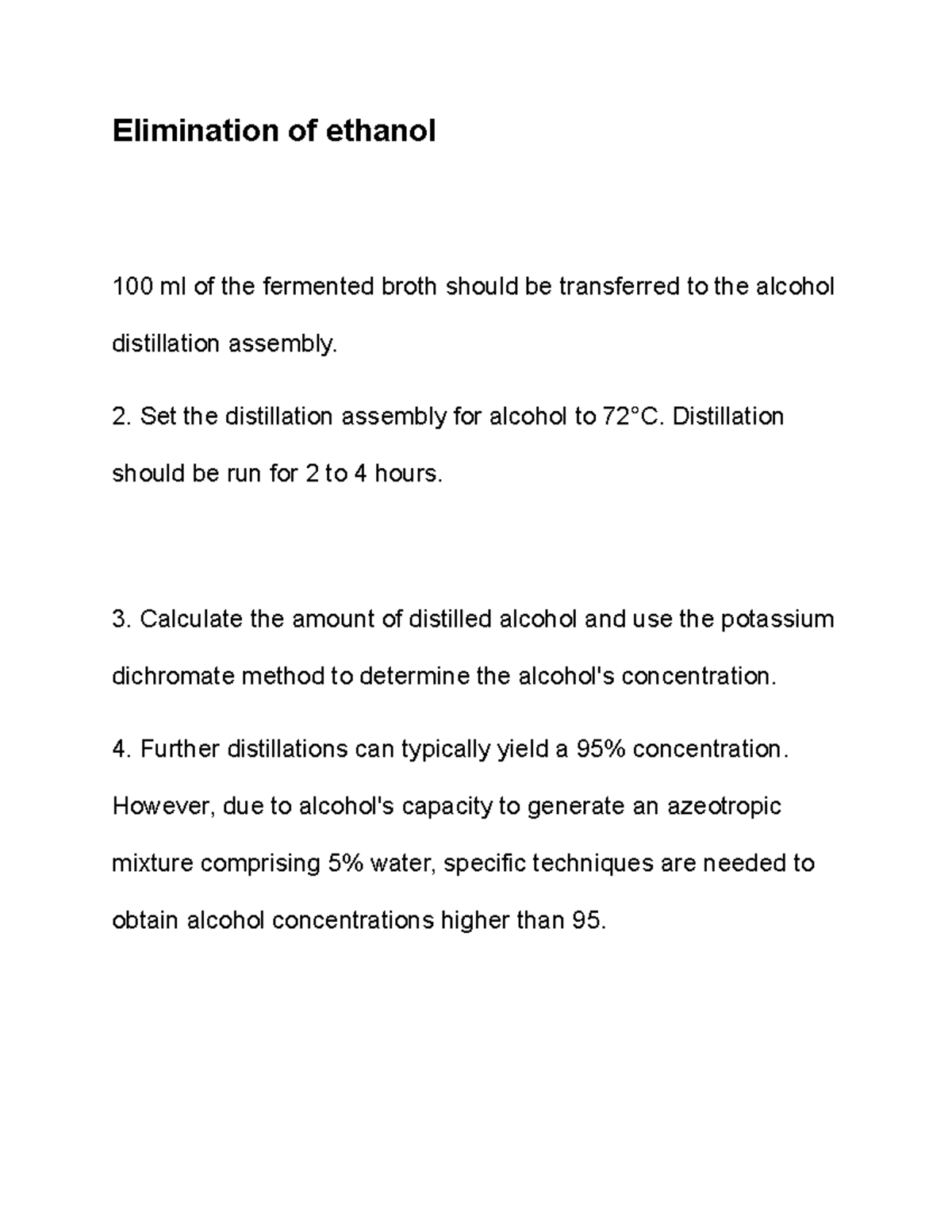 Elimination of ethanol - Set the distillation assembly for alcohol to ...
