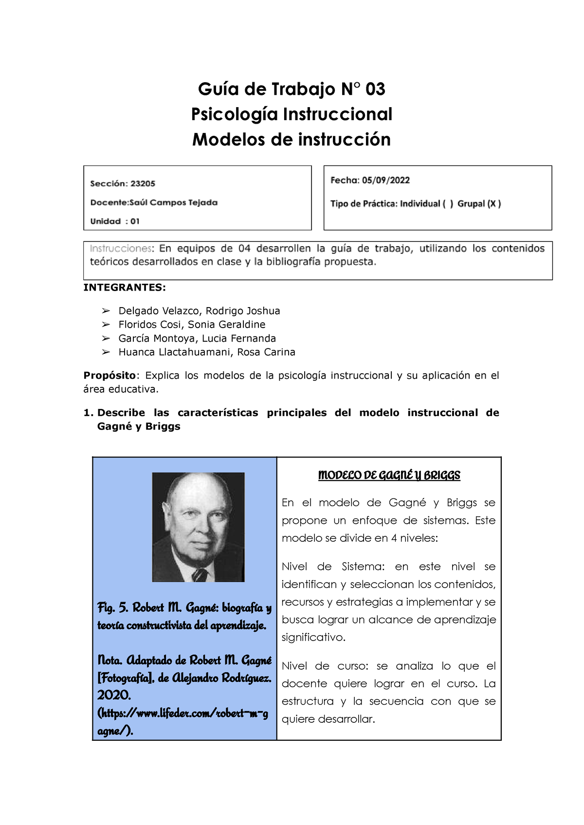 GUÍA DE Trabajo N°3 - asd - Guía de Trabajo N° 03 Psicología Instruccional  Modelos de instrucción - Studocu
