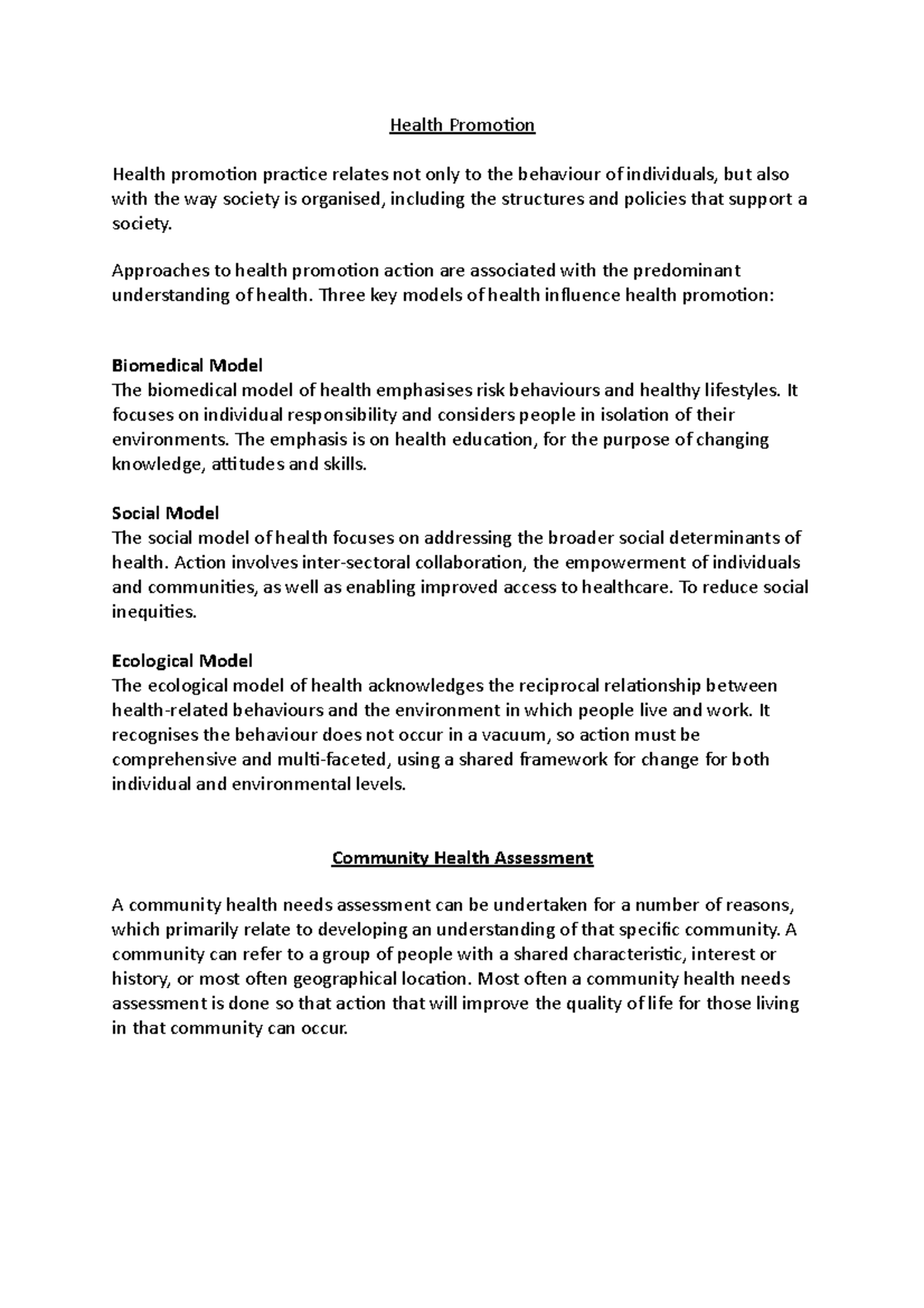 Health Promotion - Health Promotion Health promotion practice relates ...
