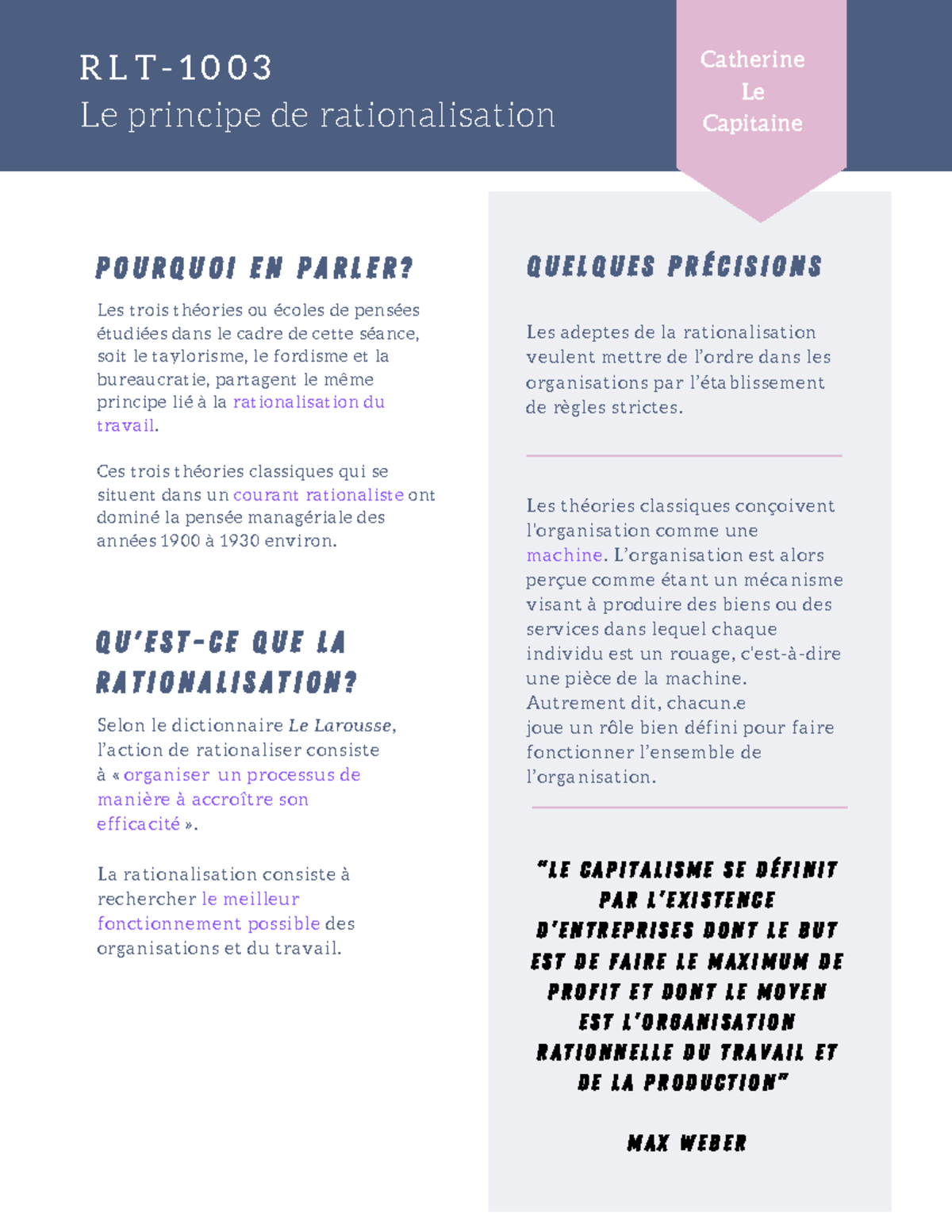 Le principe de rationalisation - Q U E L Q U E S P R É C I S I O N S ...