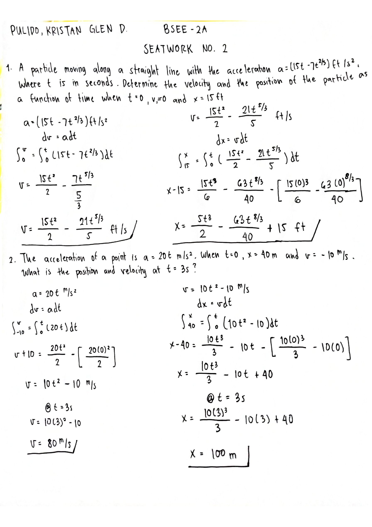 Seatwork no - for your reference - Civil engineering - Studocu