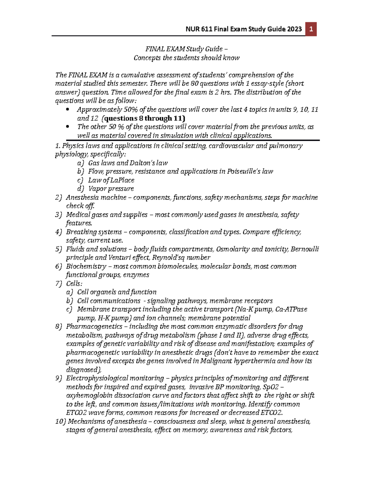 Final EXAM Study Guide 2023 NUR 611 Final Exam Study Guide 2023 1 
