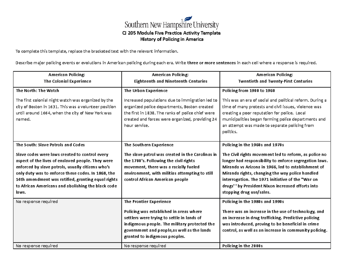 CJ 205 Module Five Practice Activity Template - CJ 205 Module Five ...