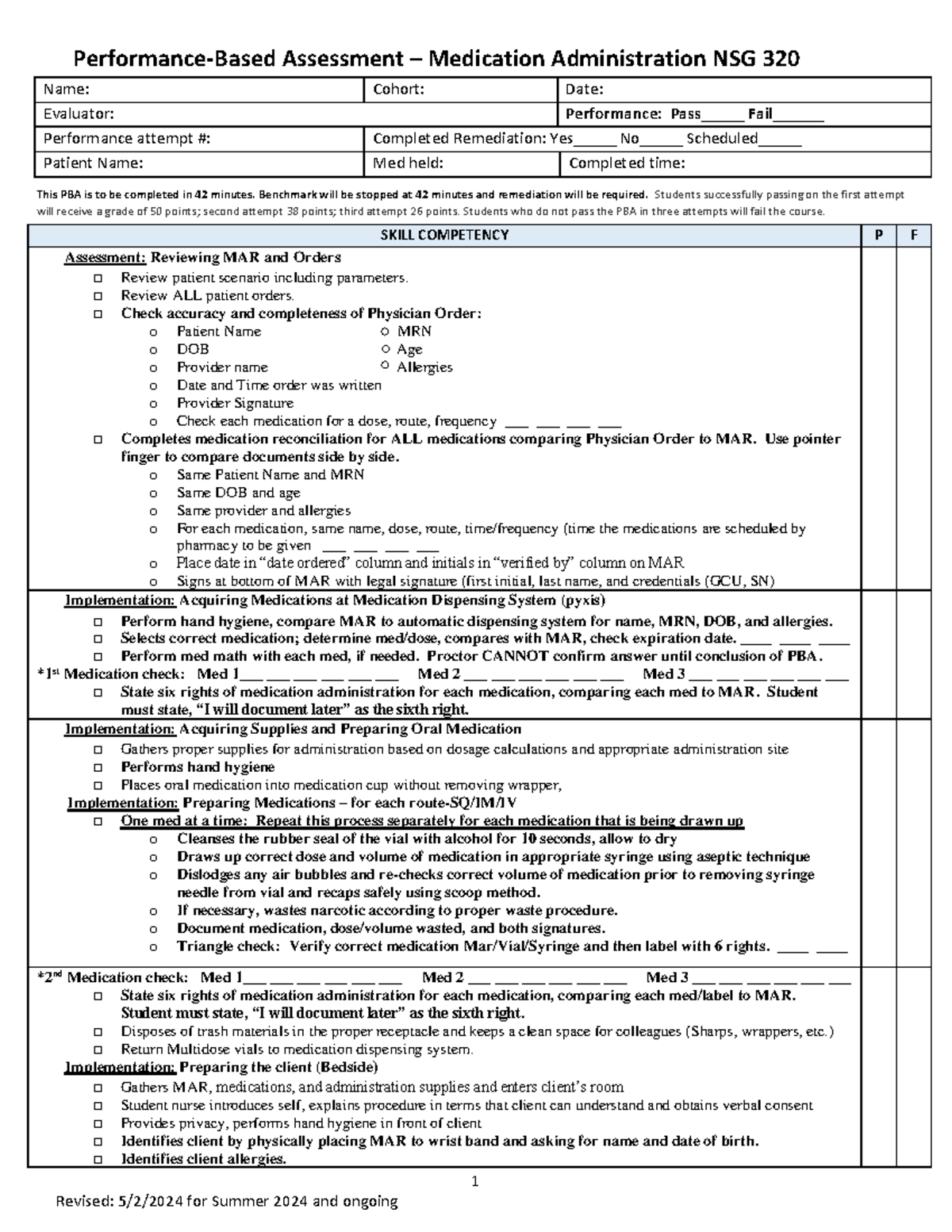 Medication Administration PBA - 1 Revised: 5/2/2024 for Summer 2024 and ...