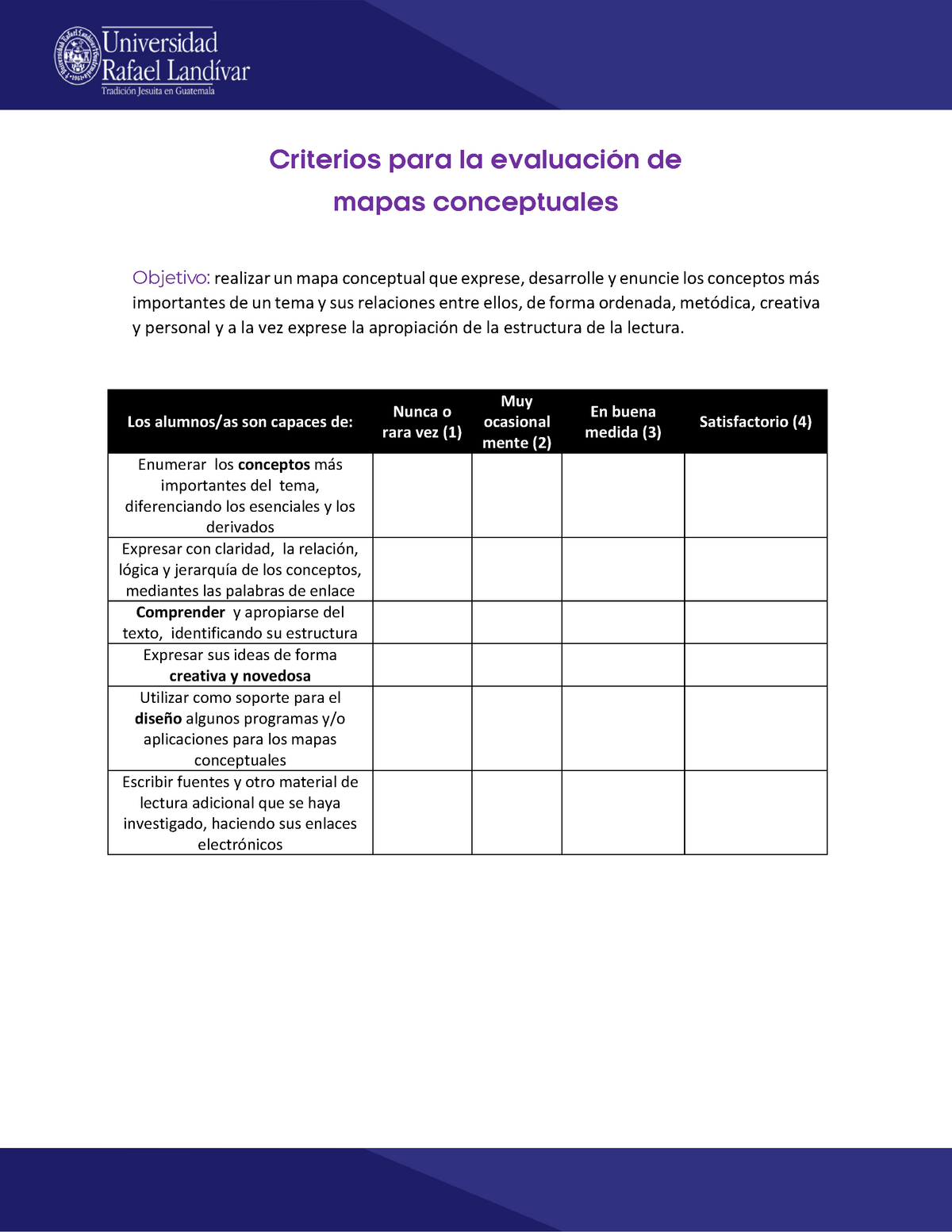  para evaluación de mapas conceptuales - Criterios para la  evaluación de mapas - Studocu