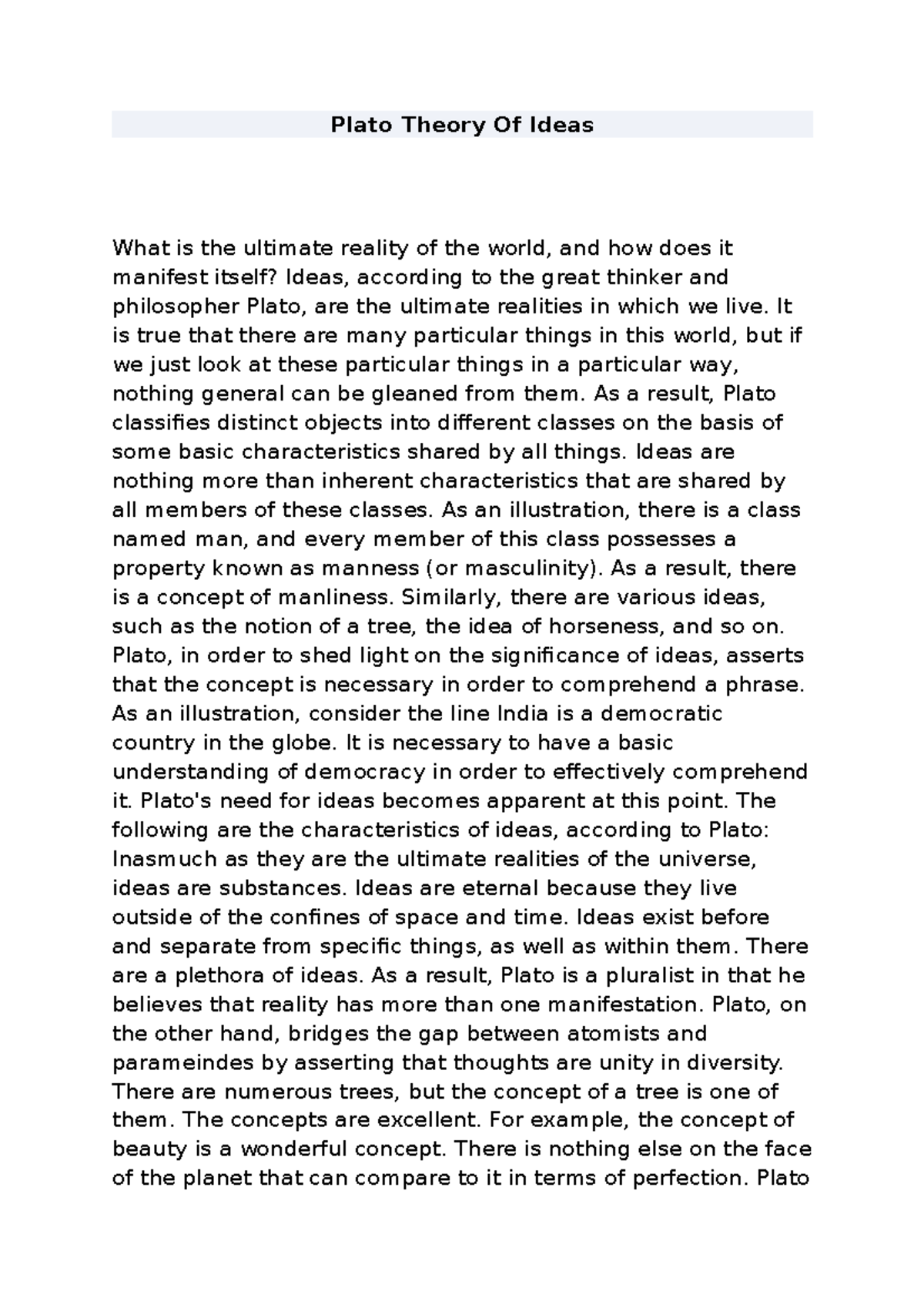 Plato Theory Of Ideas Lecture notes 3 Plato Theory Of Ideas What is