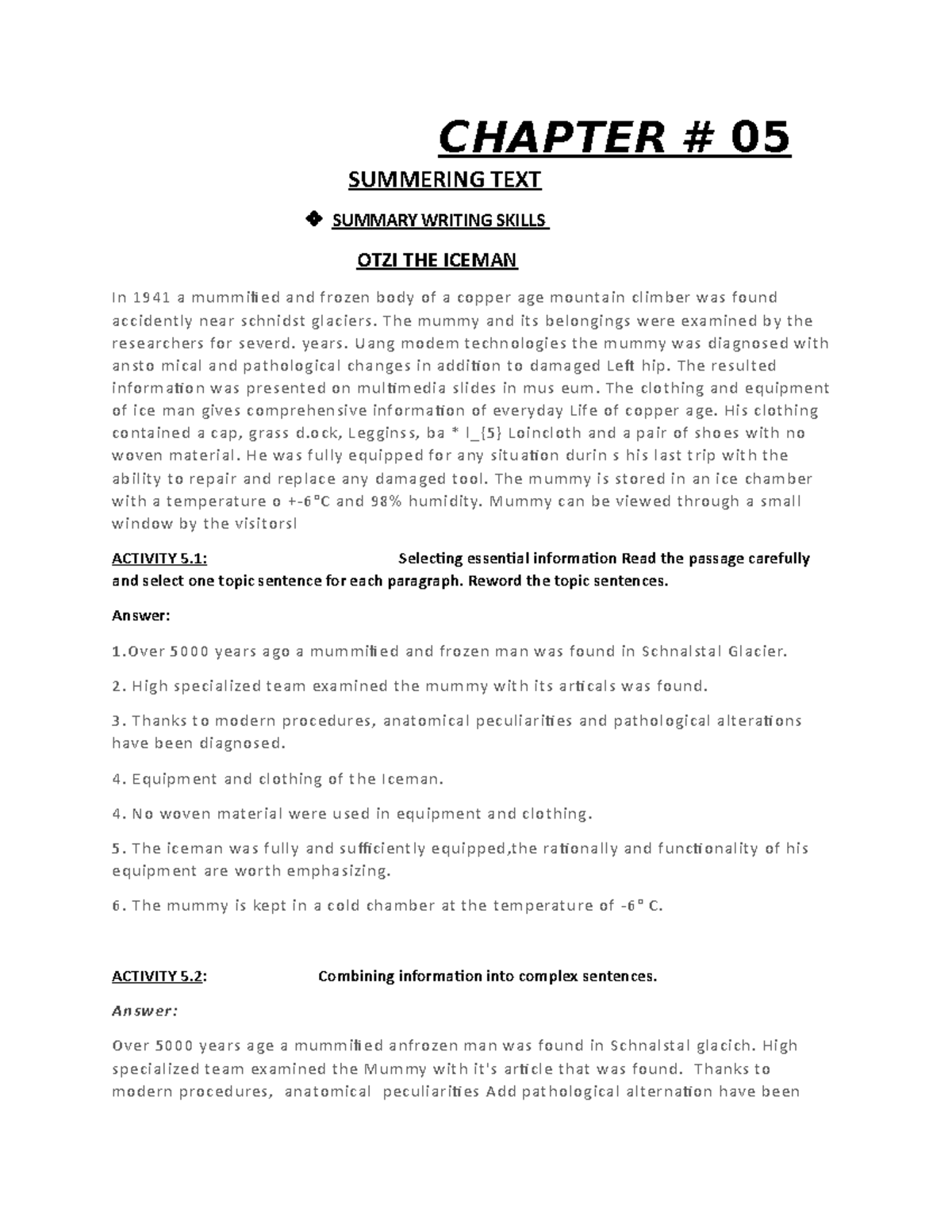 Document - CHAPTER # 05 SUMMERING TEXT SUMMARY WRITING SKILLS OTZI THE ...