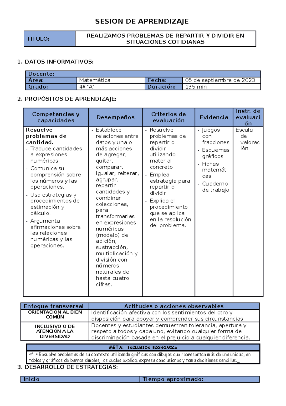 Sesion DE Aprendizaje MATE Problemas de repartir- 5 de septiembre ...