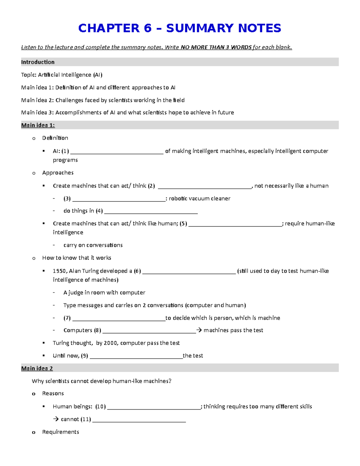 Chapter 06 - Summary Notes W Blanks - CHAPTER 6 – SUMMARY NOTES Listen ...