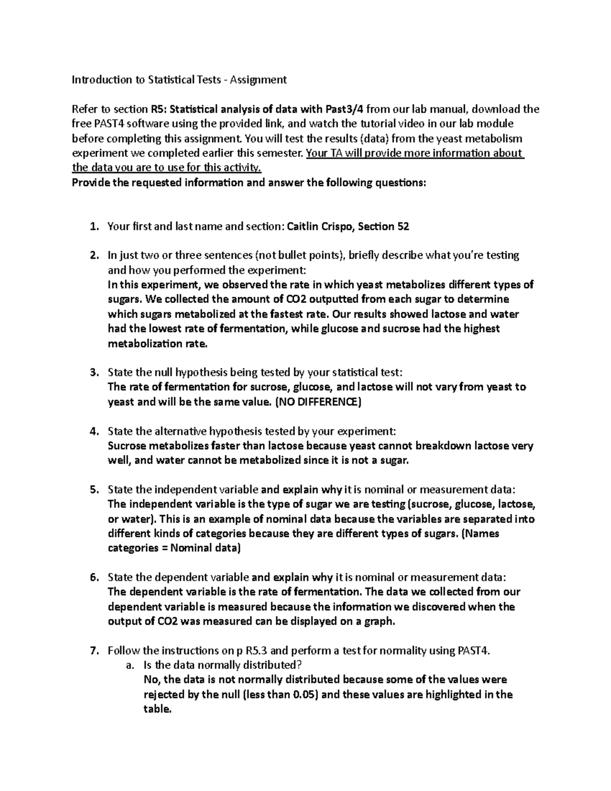 Statistics Assignment - Introduction to Statistical Tests - Assignment ...