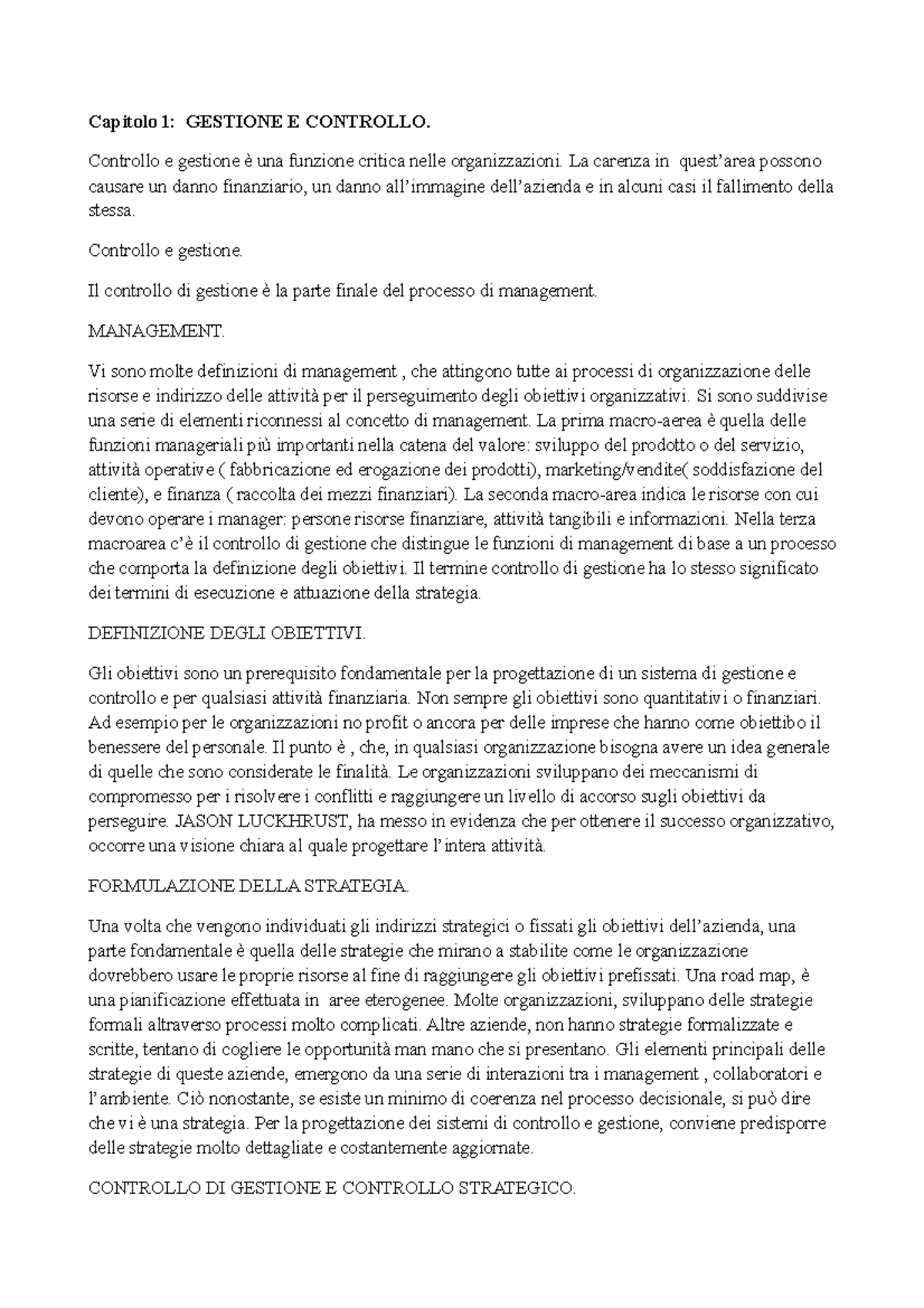 Sistemi di controllo e gestione - Capitolo 1: GESTIONE E CONTROLLO ...