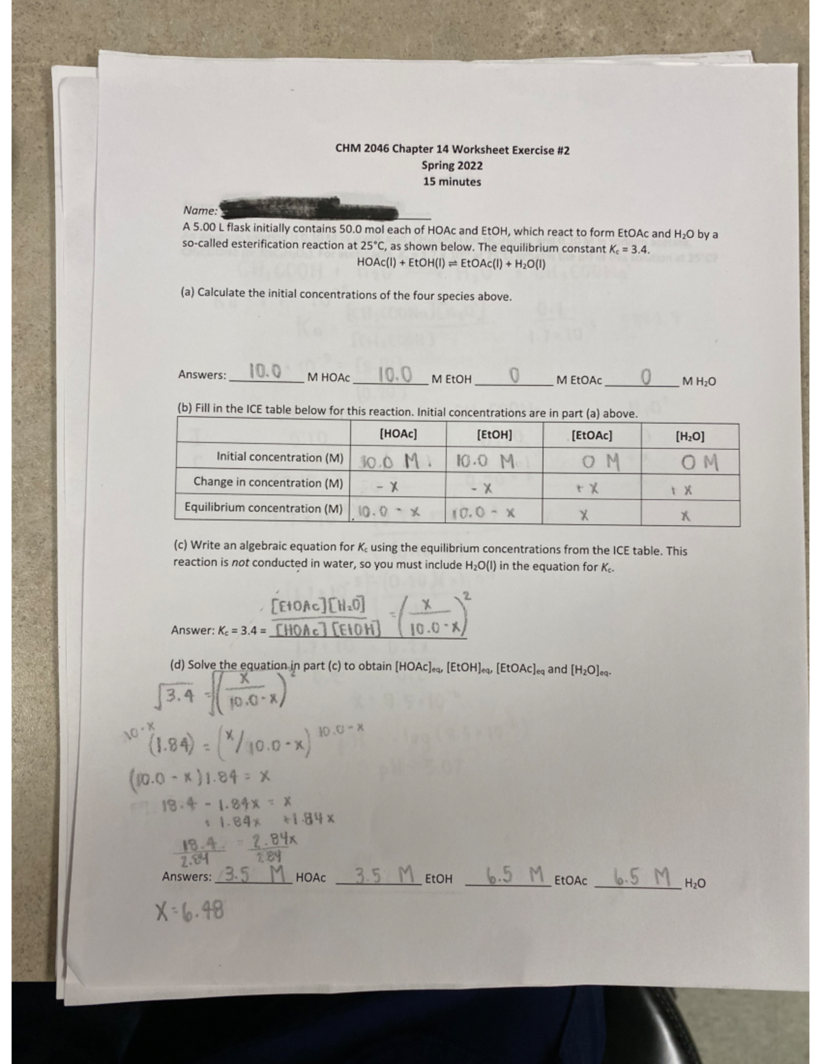 Ch 14 #2 worksheet - CHM 2046 - Studocu