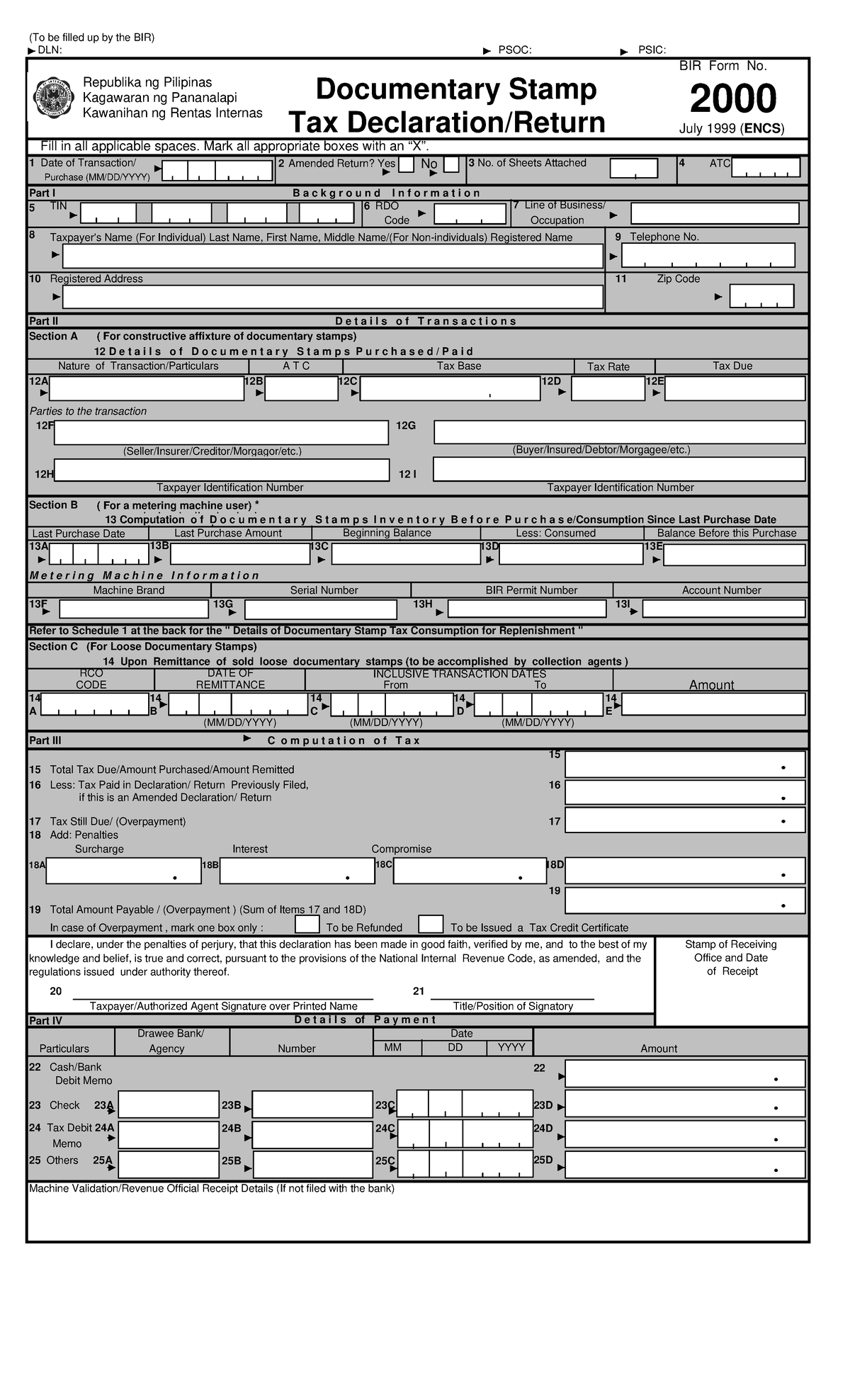 2000 - Notes - (To Be Filled Up By The BIR) DLN: PSOC: PSIC: BIR Form ...