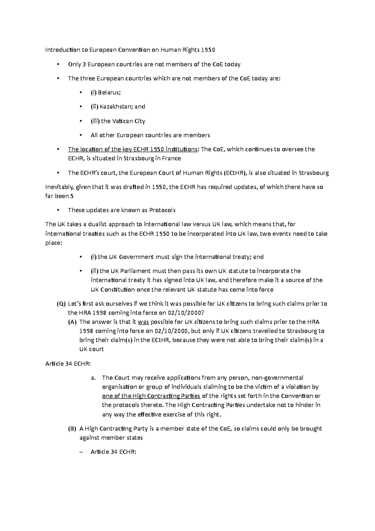 Lecture 7- Introduction to European Convention on Human Rights 1950 ...