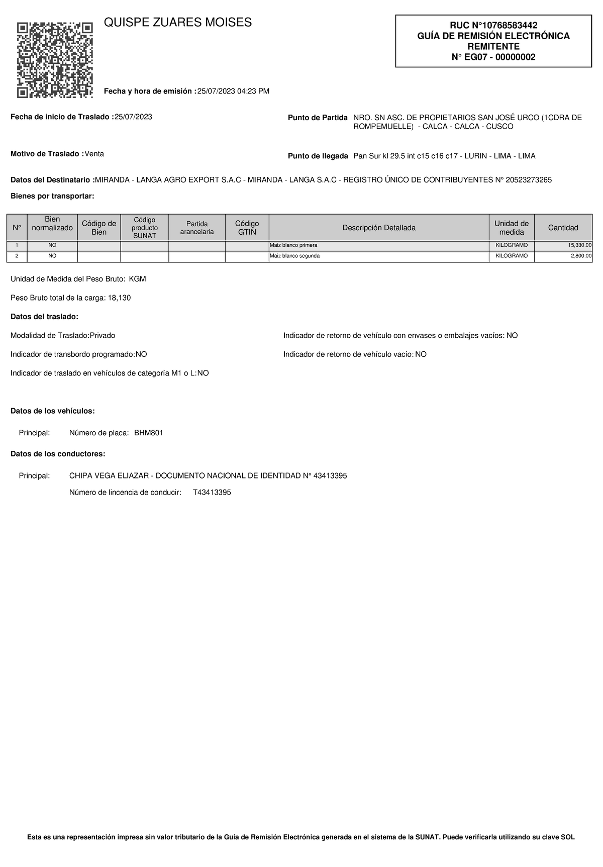 10768583442 09 Eg07 2 Ndndndldndkdndksnskdbf Ruc N° GuÍa De RemisiÓn ElectrÓnica Remitente N 