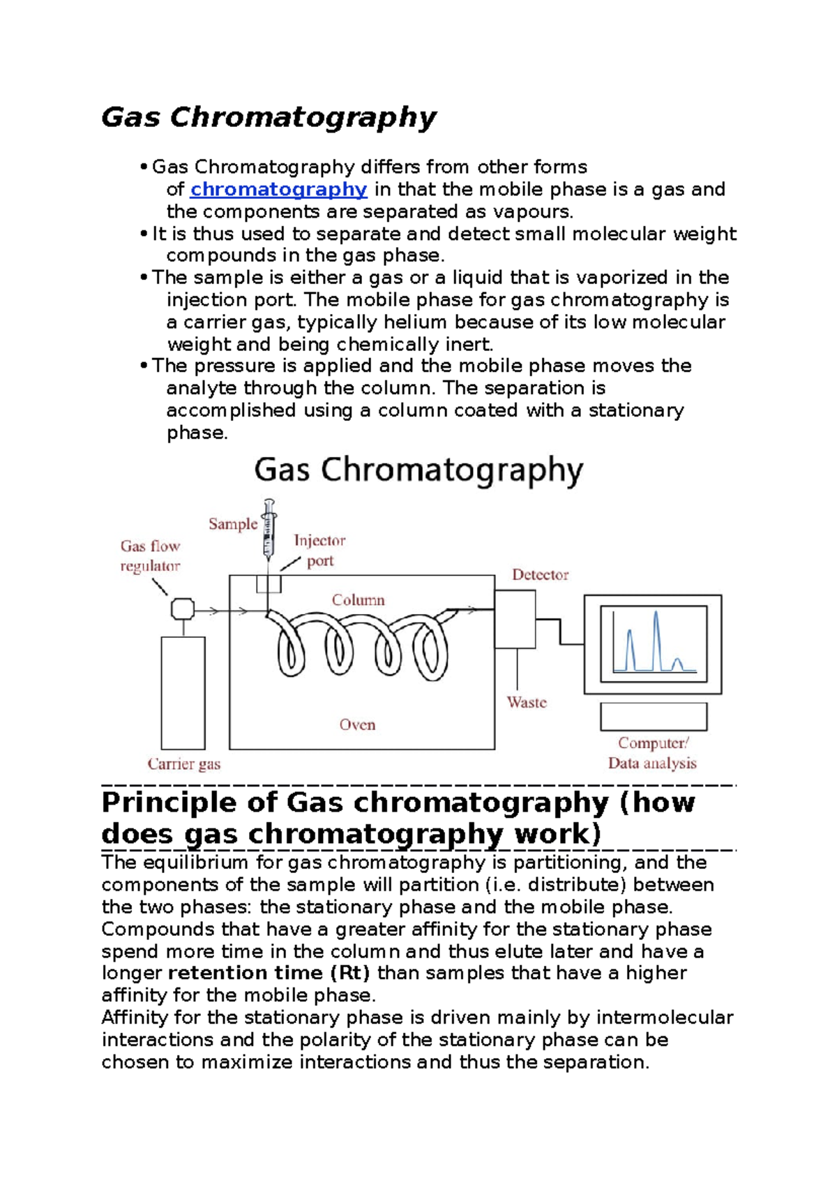 Gas Chromatography NOTES Gas Chromatography Gas Chromatography