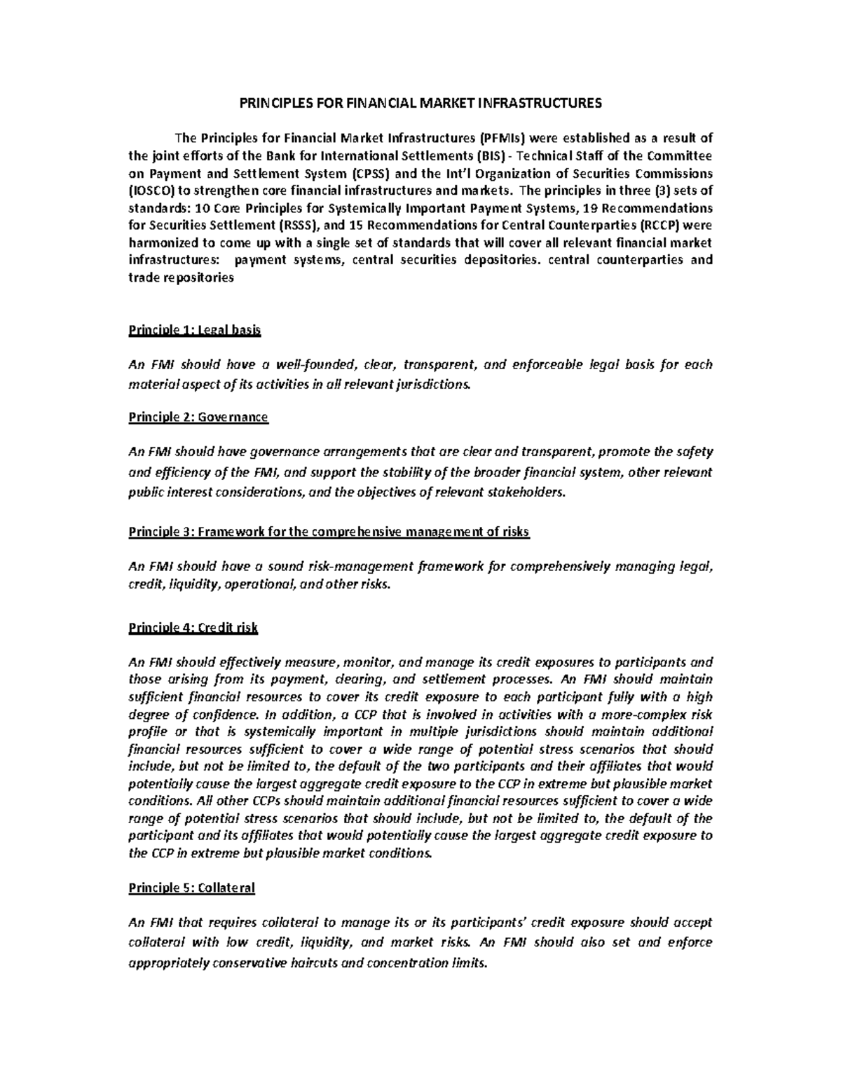 FMIPrinciples - For assignment - PRINCIPLES FOR FINANCIAL MARKET ...