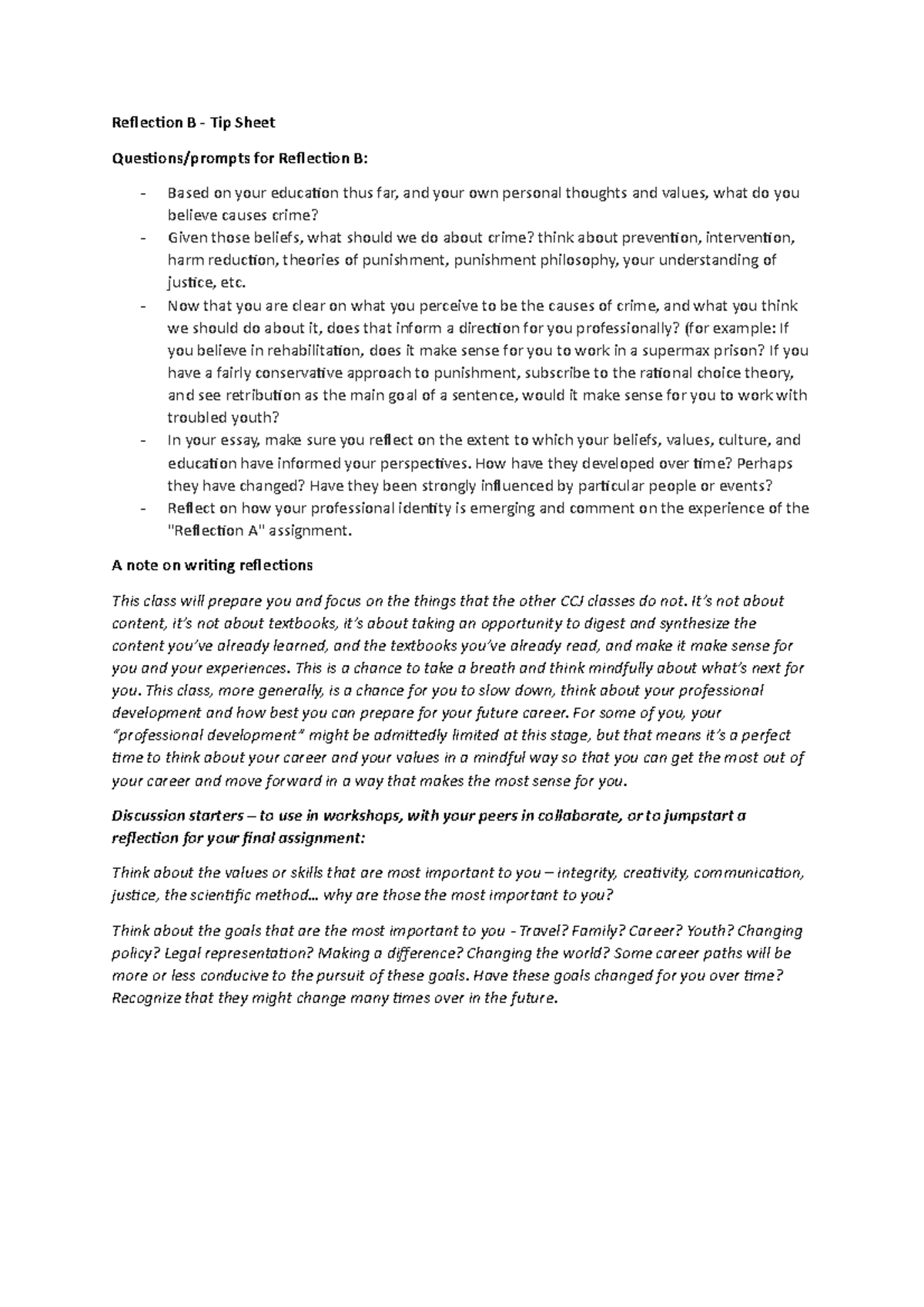 Reflect B Tipsheet - Reflection B - Tip Sheet Questions/prompts For ...