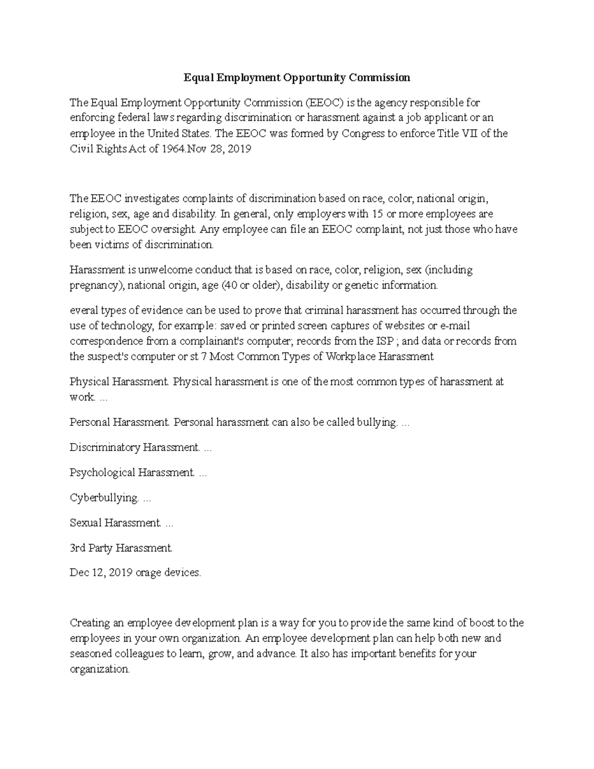 Equal Employment Opportunity Commission - The EEOC was formed by ...