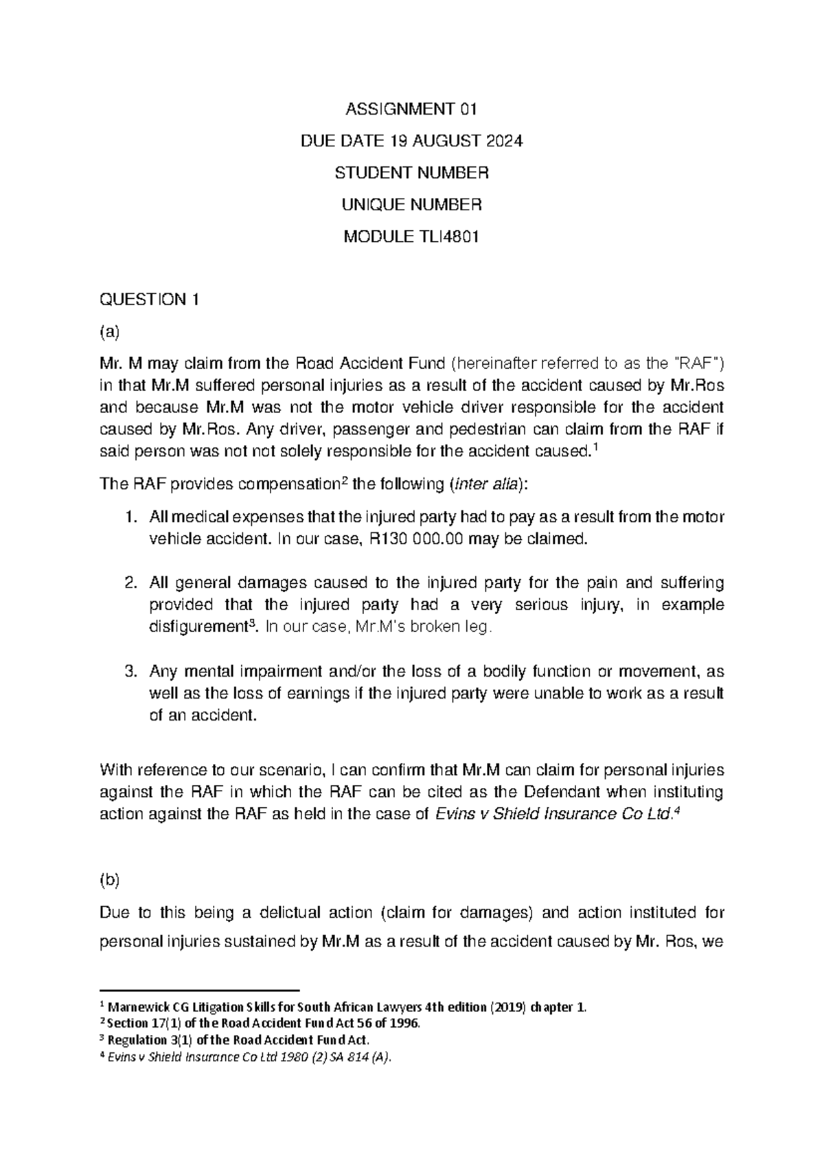 TLI4801 - ASSIGNMENT 1 - ASSIGNMENT 0 1 DUE DATE 19 AUGUST 2024 STUDENT ...