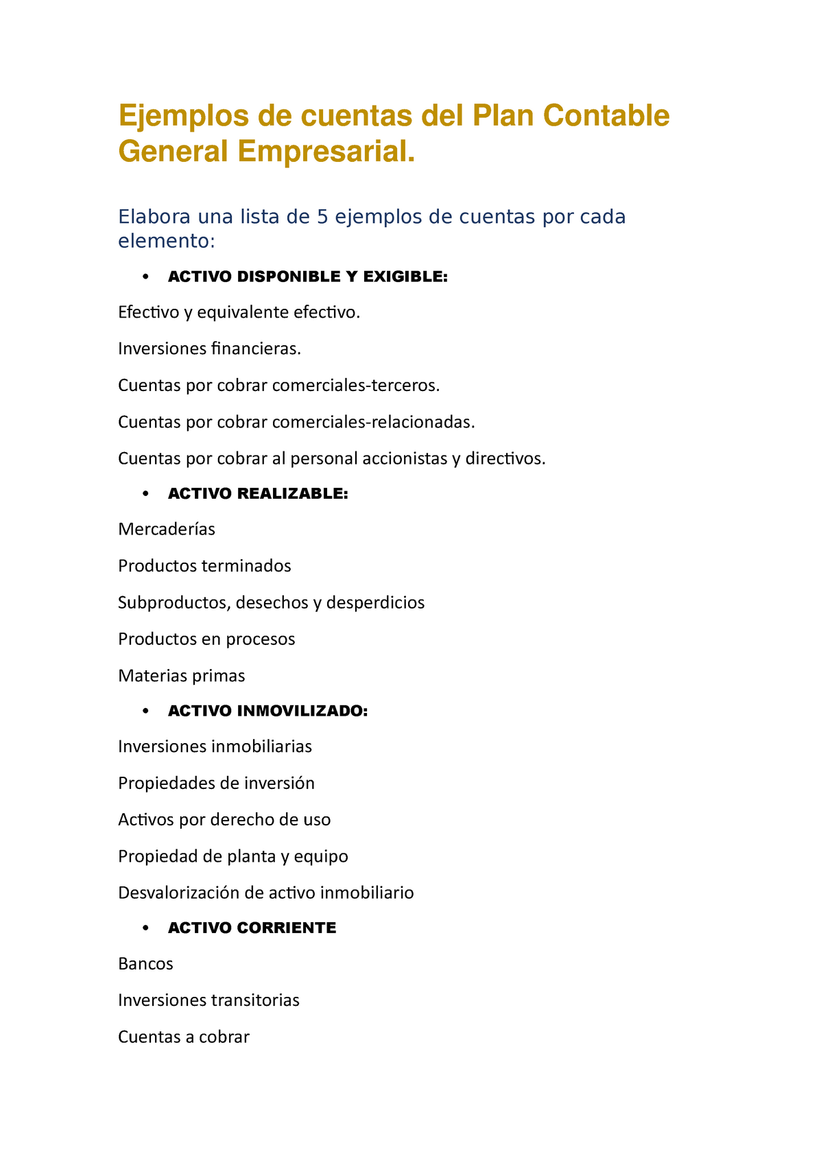 Ejemplos De Cuentas Del Plan Contable General Empresarial Elabora Una