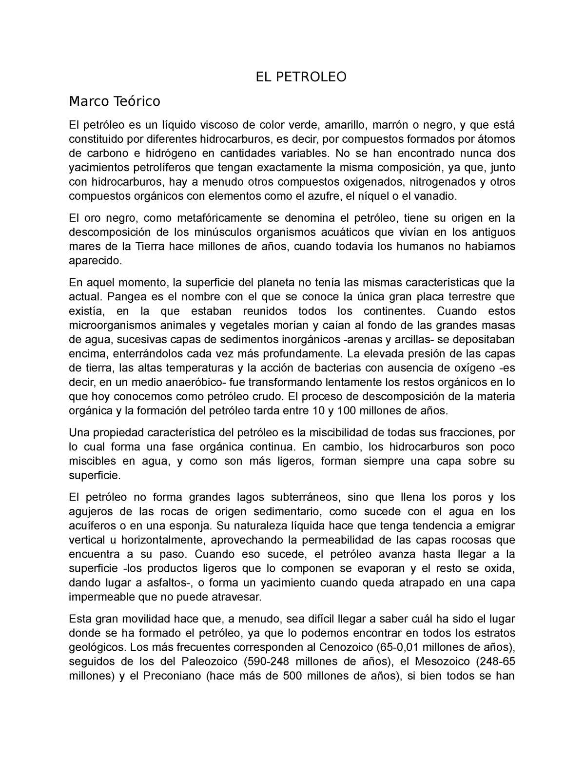 El Petroleo Informe Del Petr Leo El Petroleo Marco Te Rico El Petr Leo Es Un L Quido Viscoso