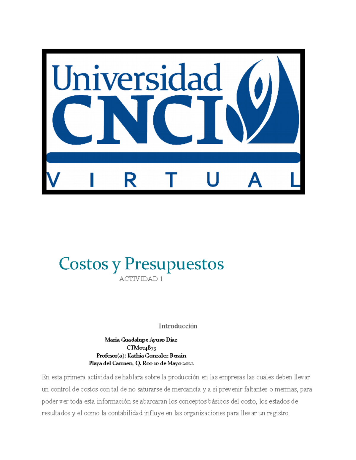 Costos Y Presupuestos - Actividad 1 CNCI Virtual - Introducción En Esta ...