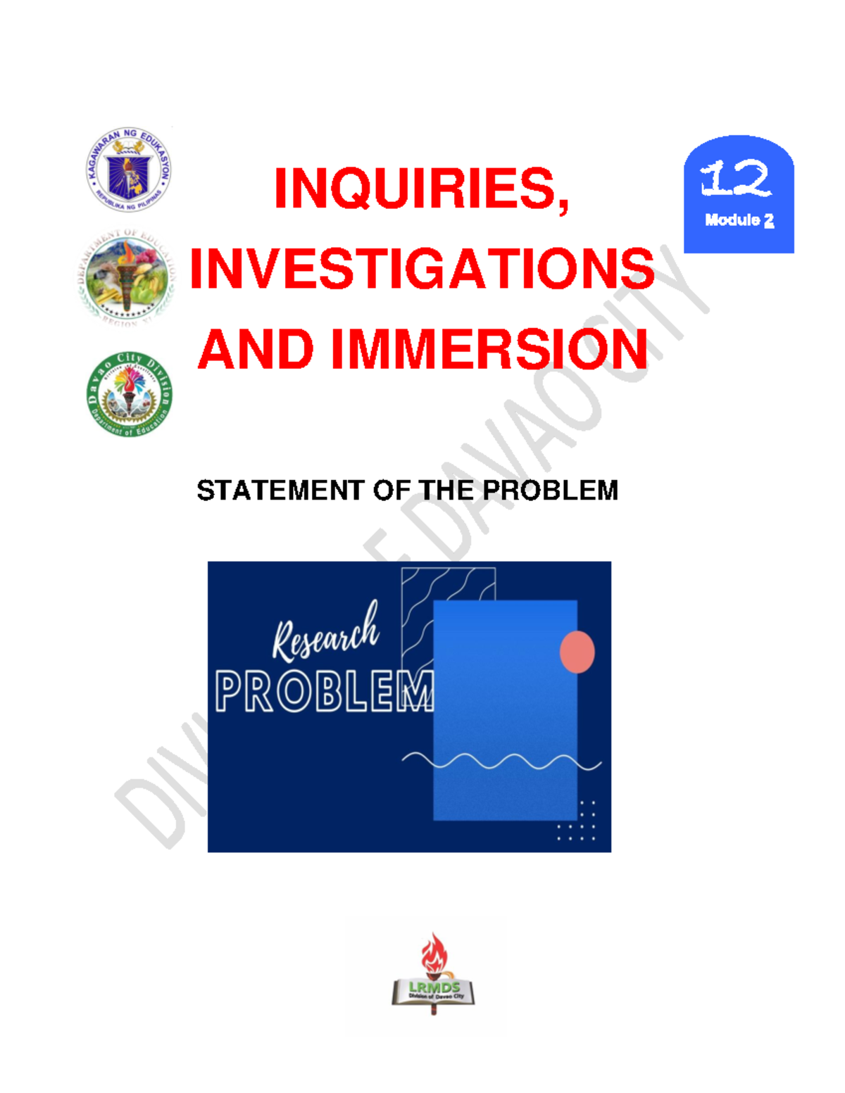 2 3Is Statement of Problem - INQUIRIES, INVESTIGATIONS AND IMMERSION ...
