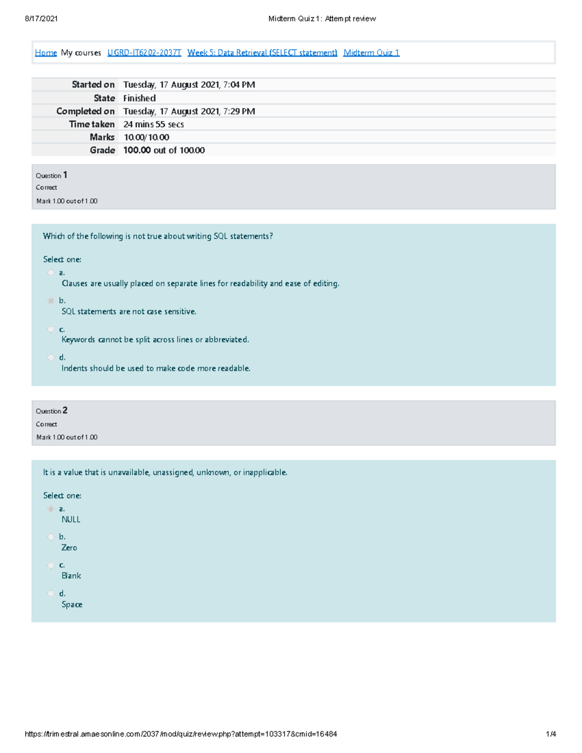 IT 6202 Midterm Quiz 1 Attempt review - HomeMy courses UGRD-IT6202 ...