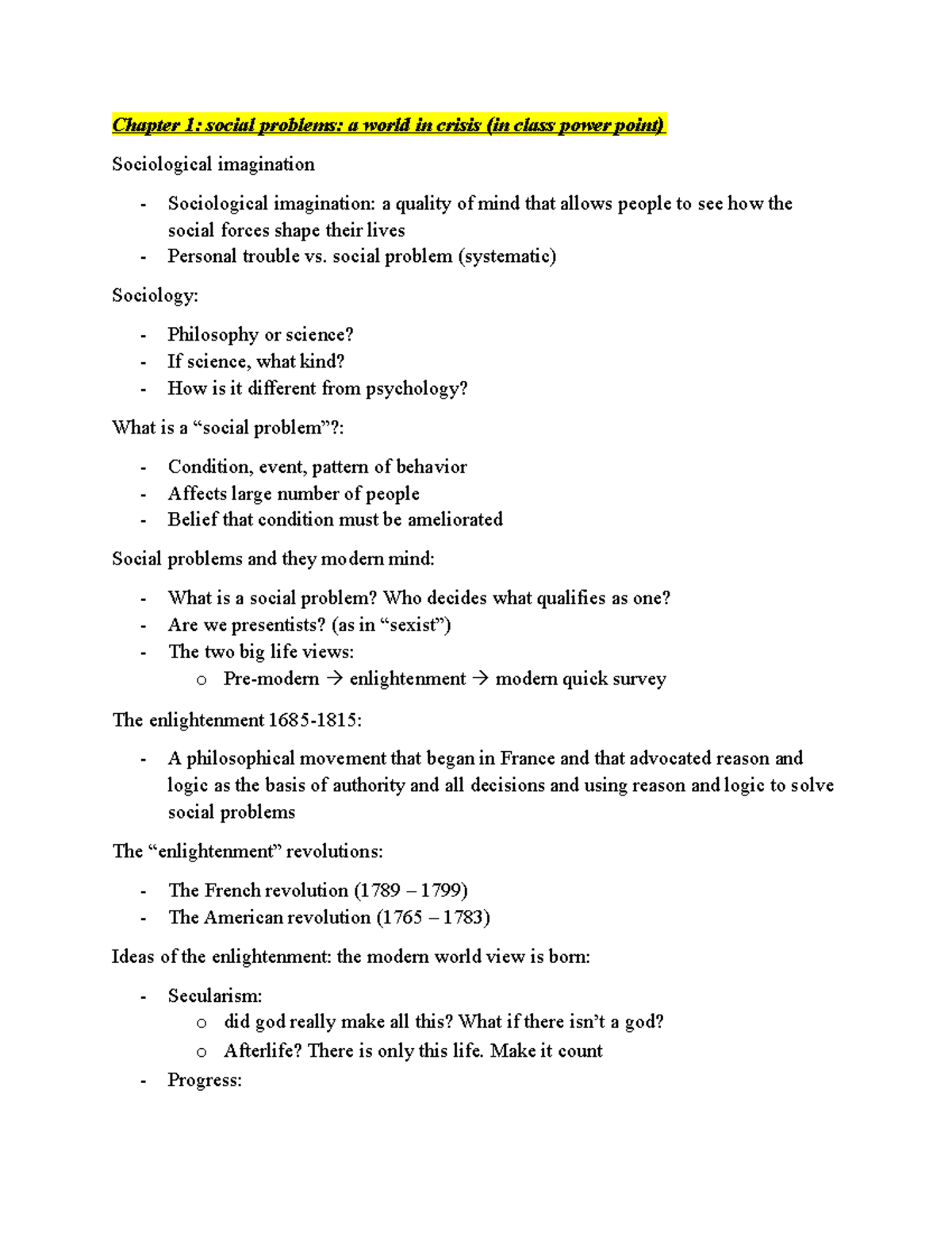 Social Problems Chapter 1 - In Class Notes - Chapter 1: Social Problems ...