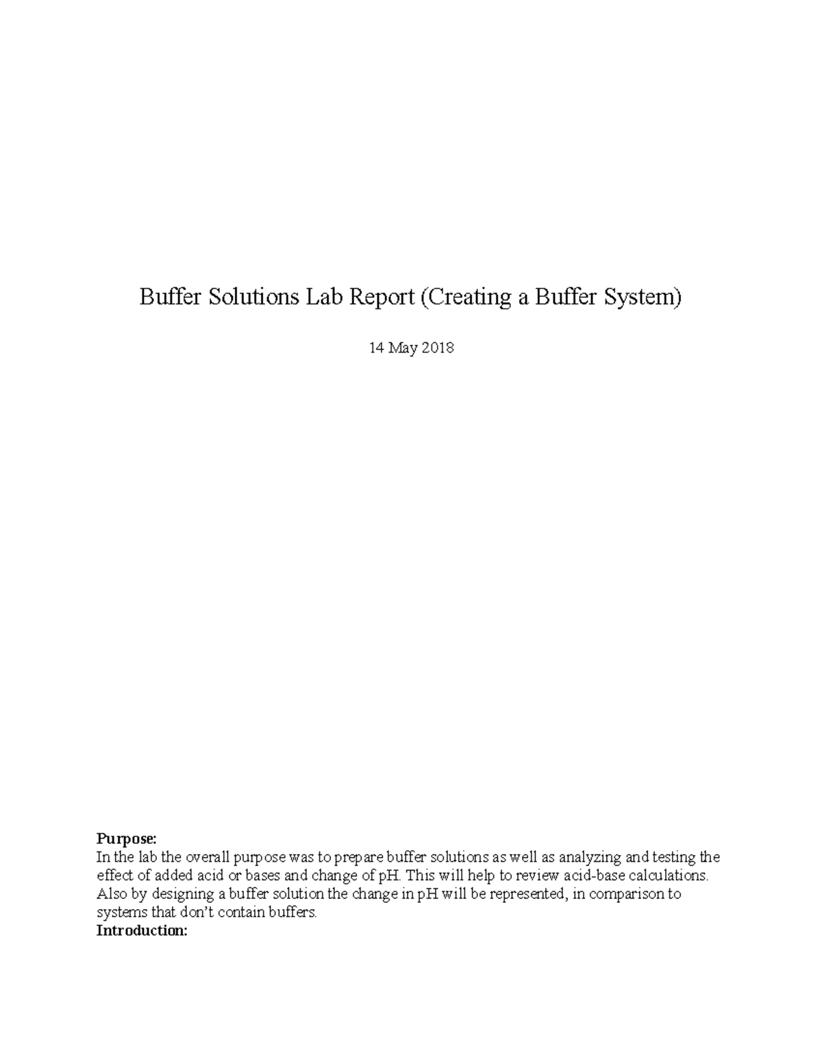 CHM 1005 lab report 10 Grade A Buffer Solutions Lab Report