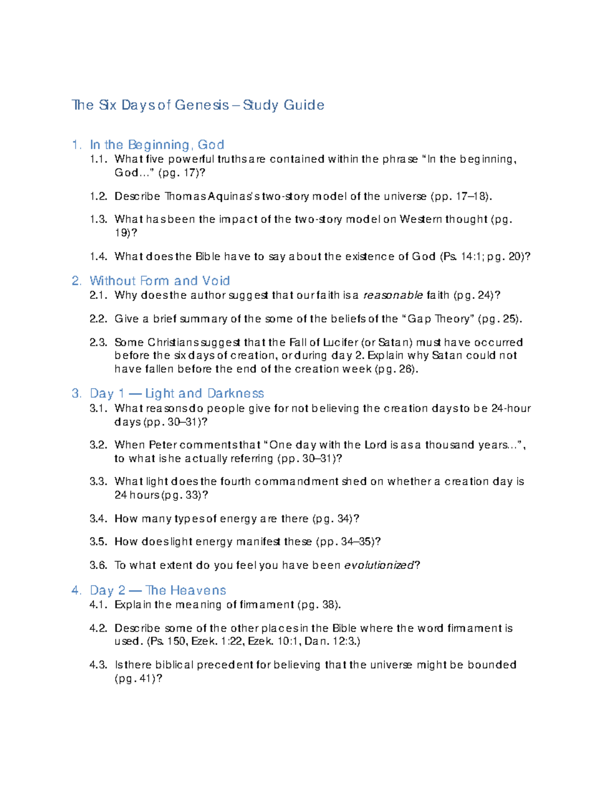 Study Guides - The Six Days of Genesis (Study Guide) - The Six Days of ...