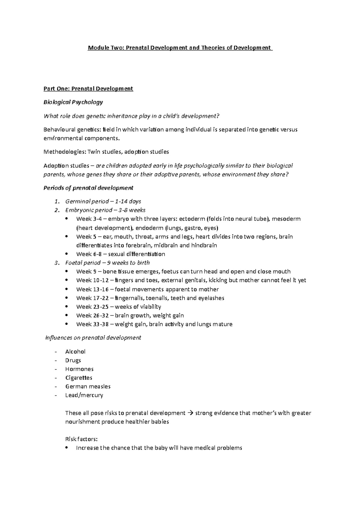 Module Two lecture notes and activities - Module Two: Prenatal ...