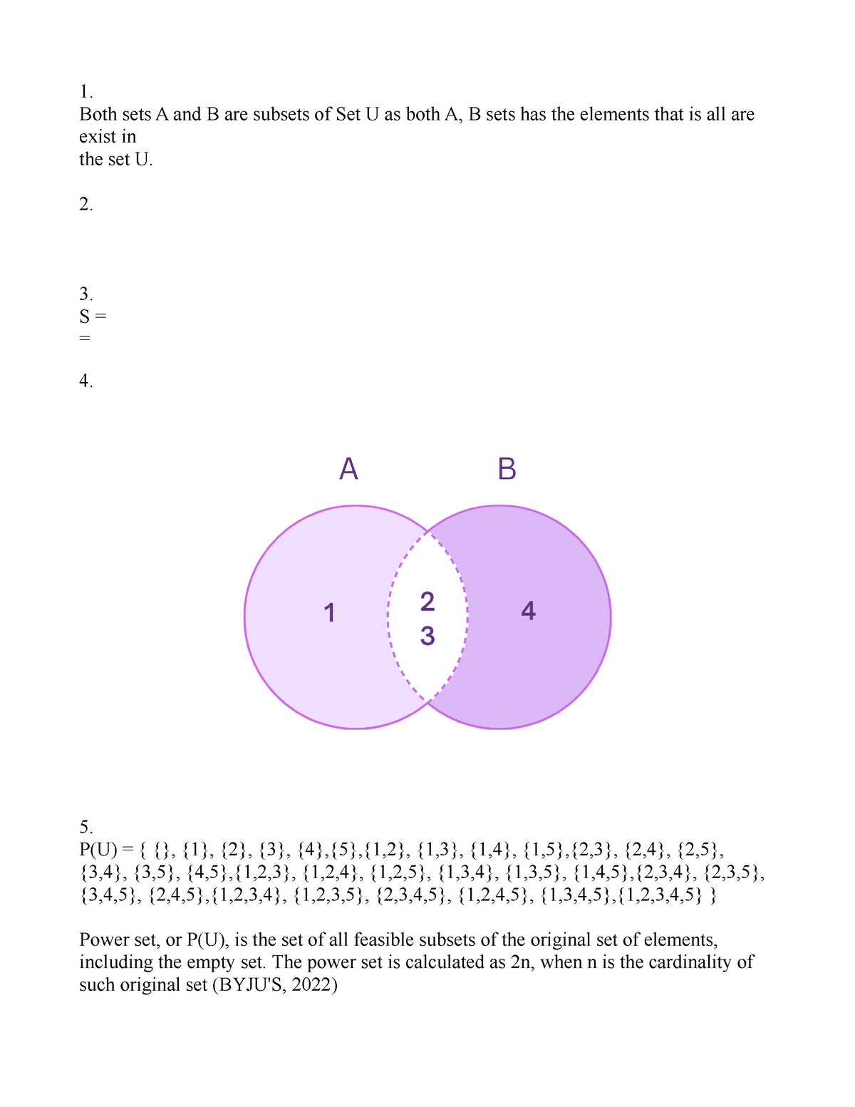 Written Assignment Unit 01 - 1. Both Sets A And B Are Subsets Of Set U ...