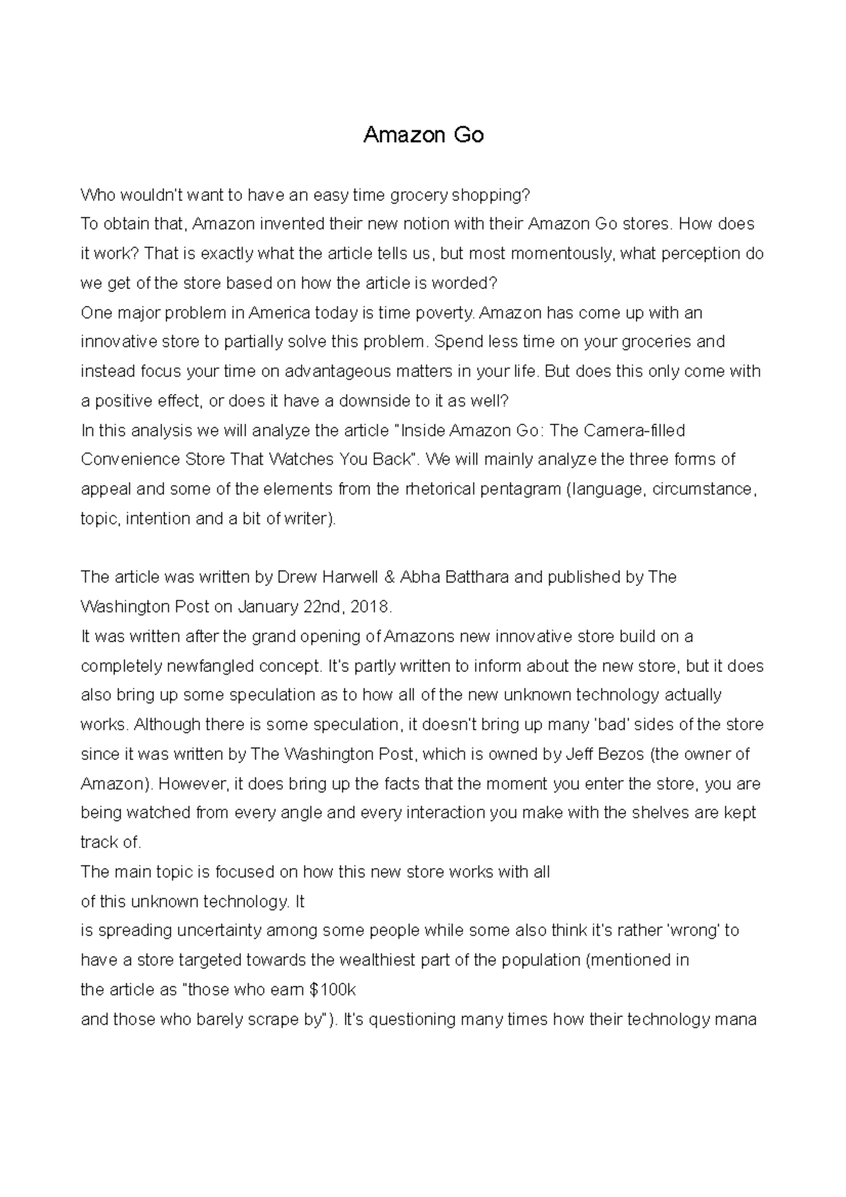 Amazon Go article full analysis assignment - Amazon Go Who wouldn’t ...