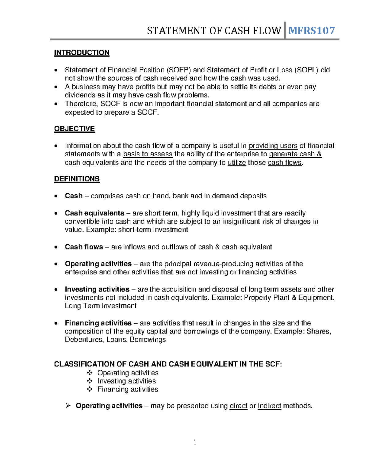 Statement Of Cash Flow Notes - Introduction Statement Of Financial 