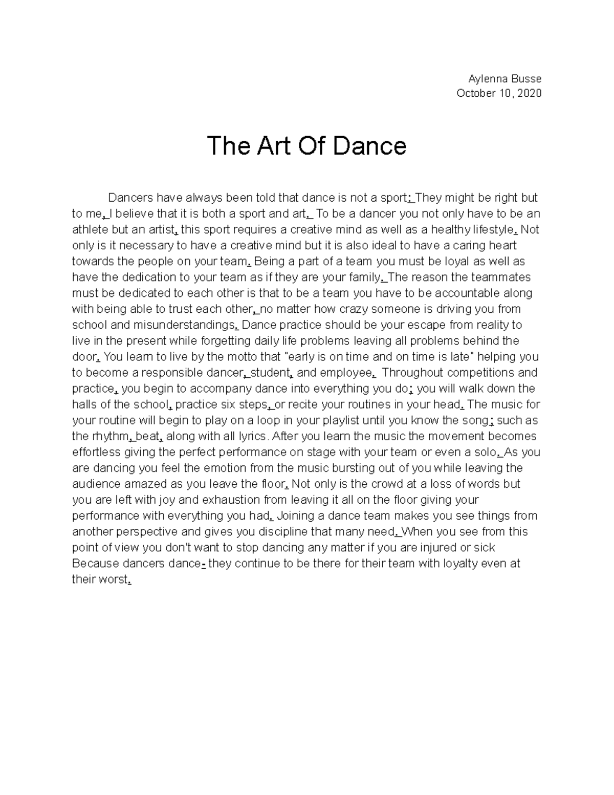 art of dance essay