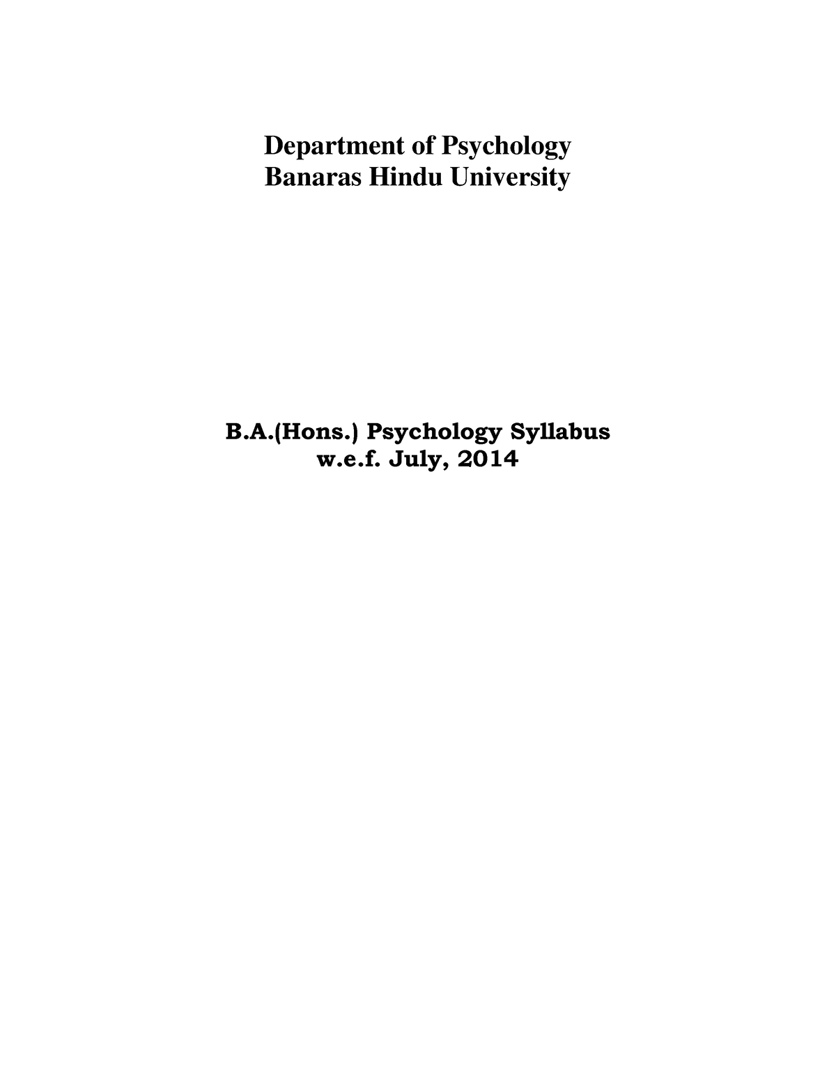 BHU UG Syllabus - Department Of Psychology Banaras Hindu University B ...