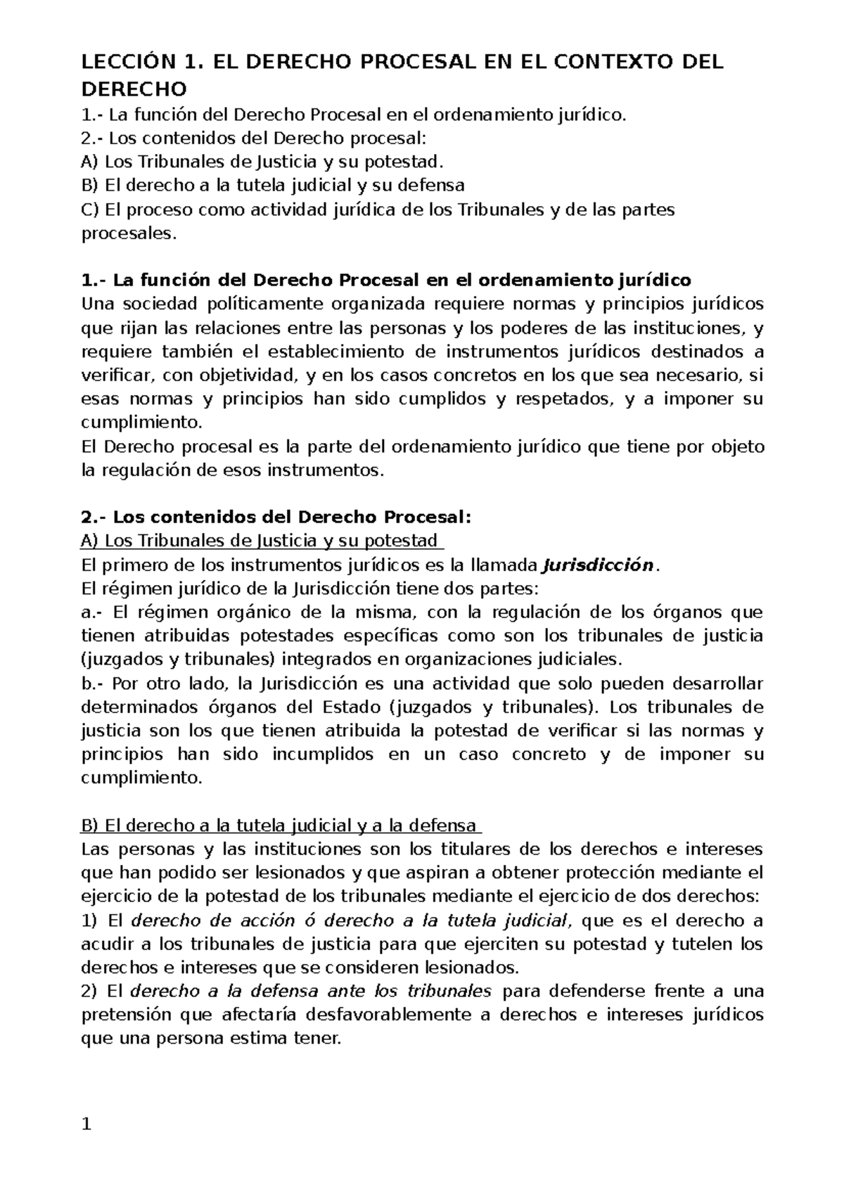 Derecho Procesal I (apuntes Todo) - LECCIÓN 1. EL DERECHO PROCESAL EN ...