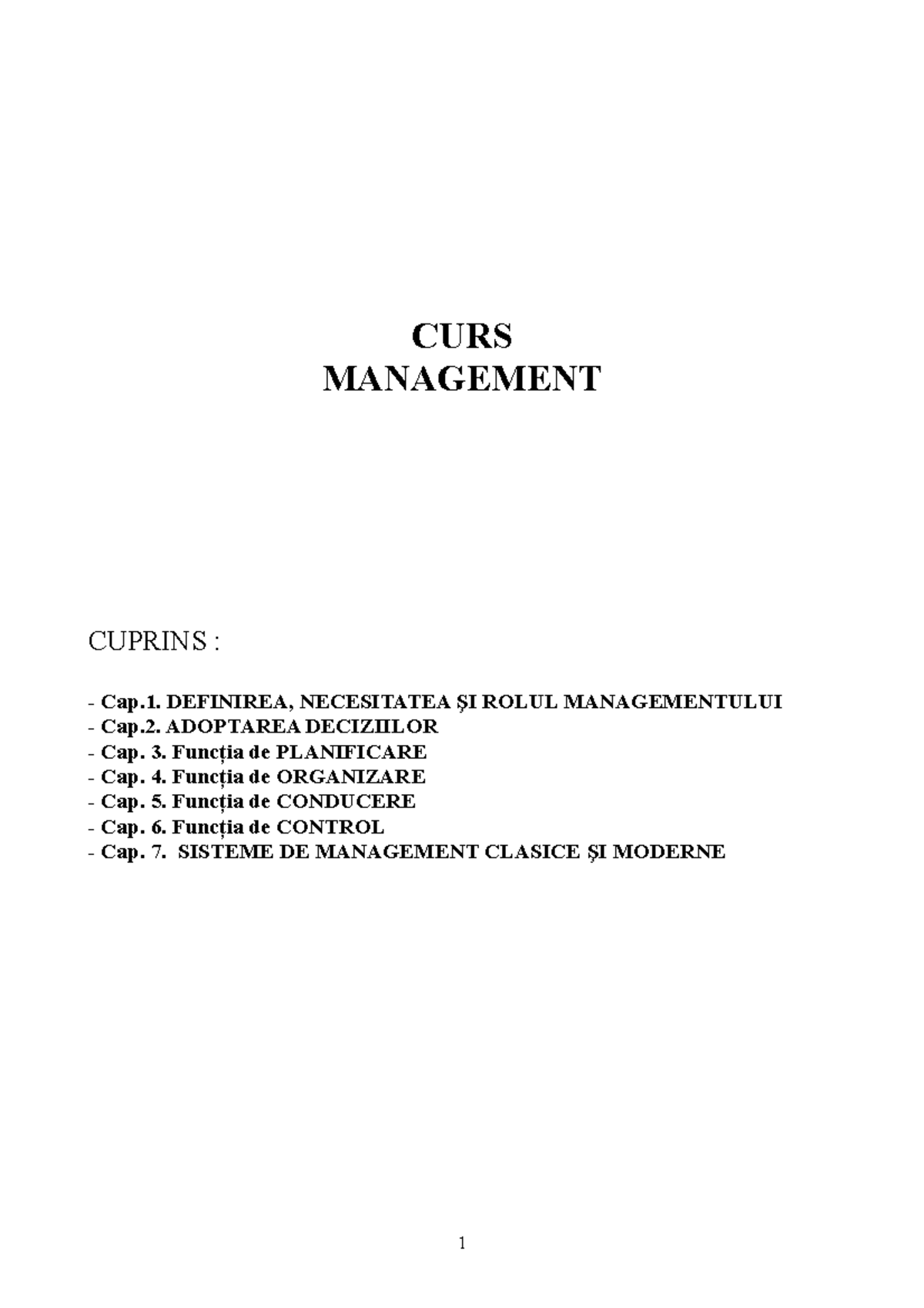 Curs Management Educational 75096583-Curs-Management - CURS MANAGEMENT CUPRINS : - Cap. DEFINIREA