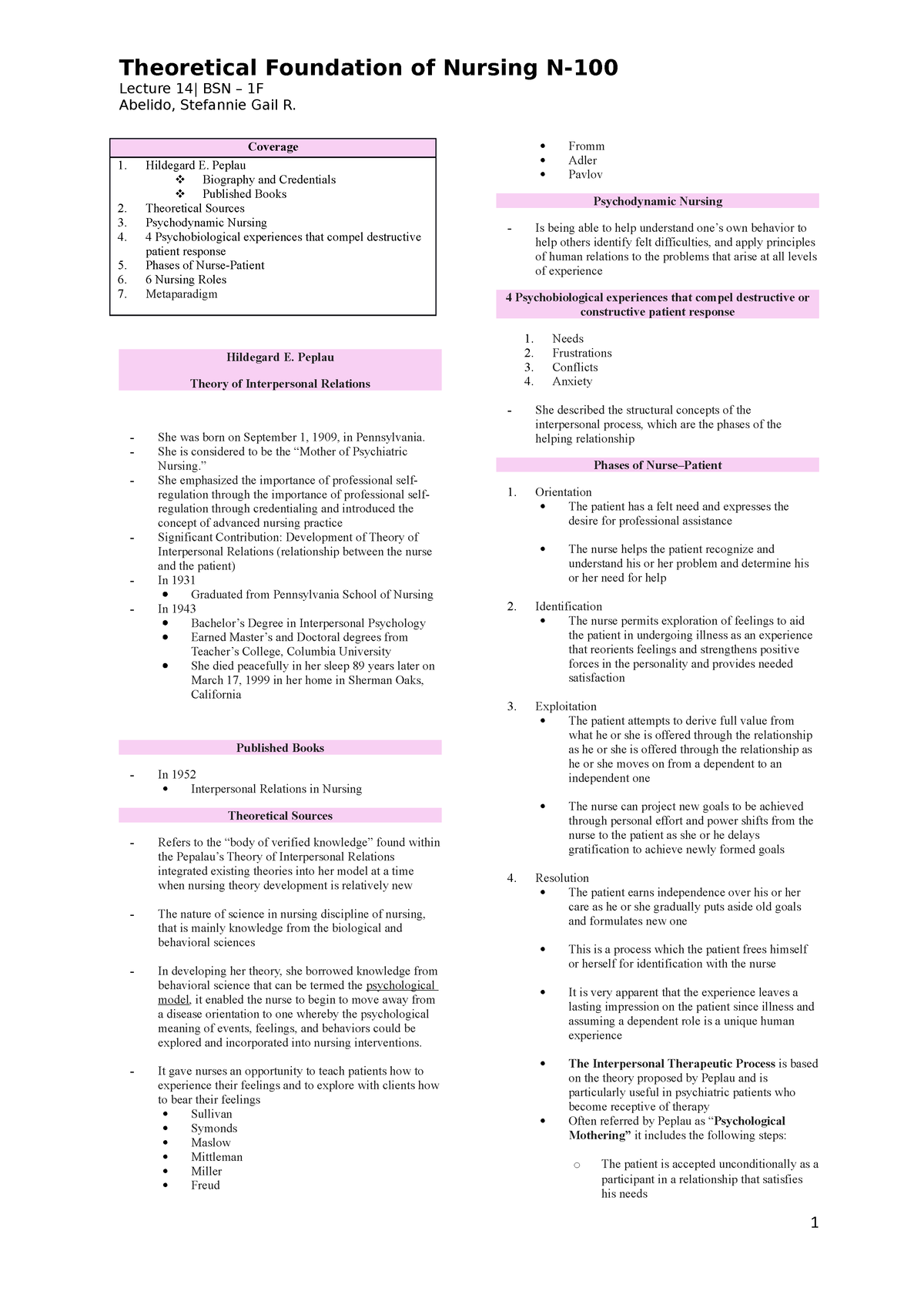 TFN Lecture 14 - Hildegard E - Theoretical Foundation Of Nursing N ...