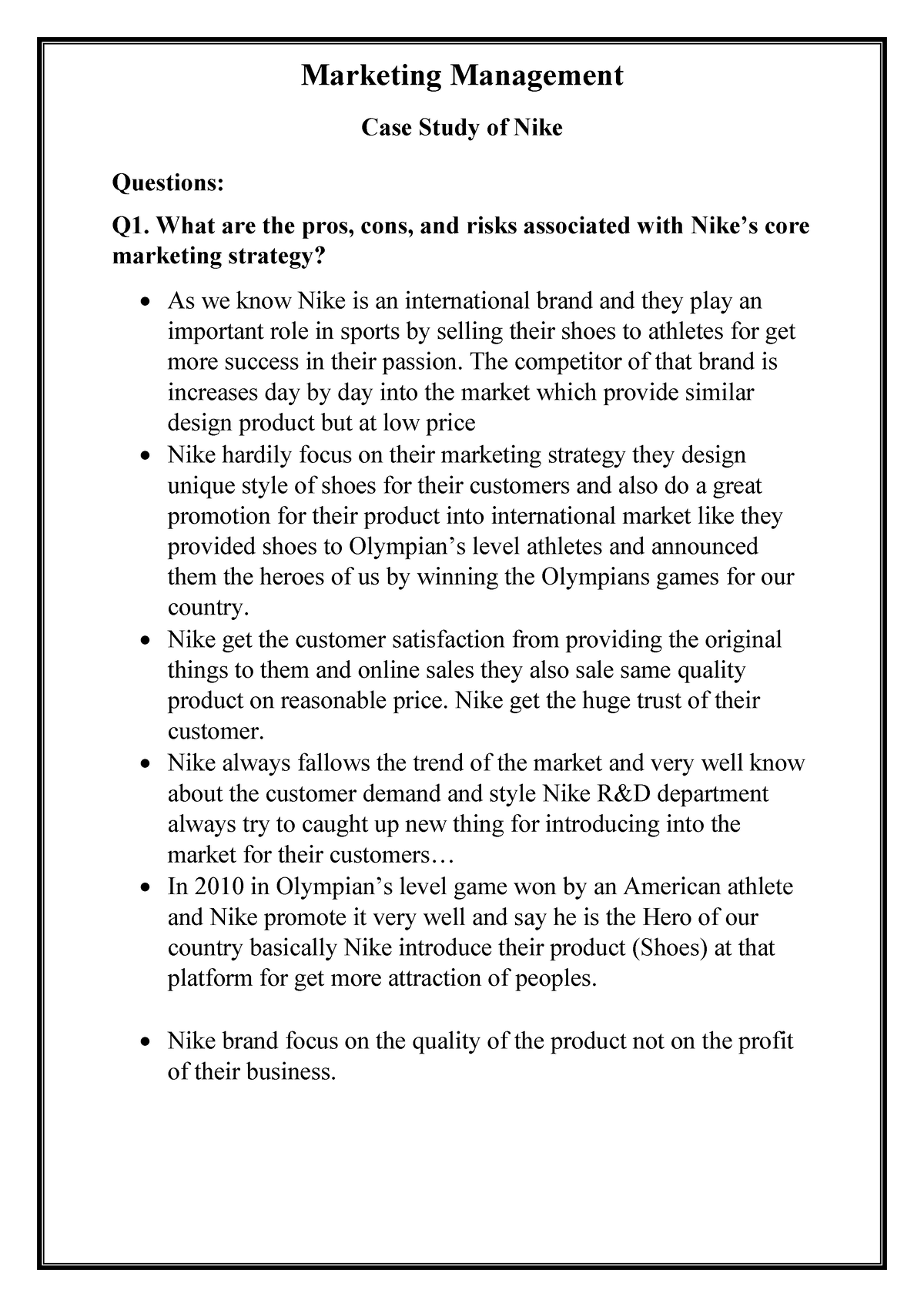nike case study questions