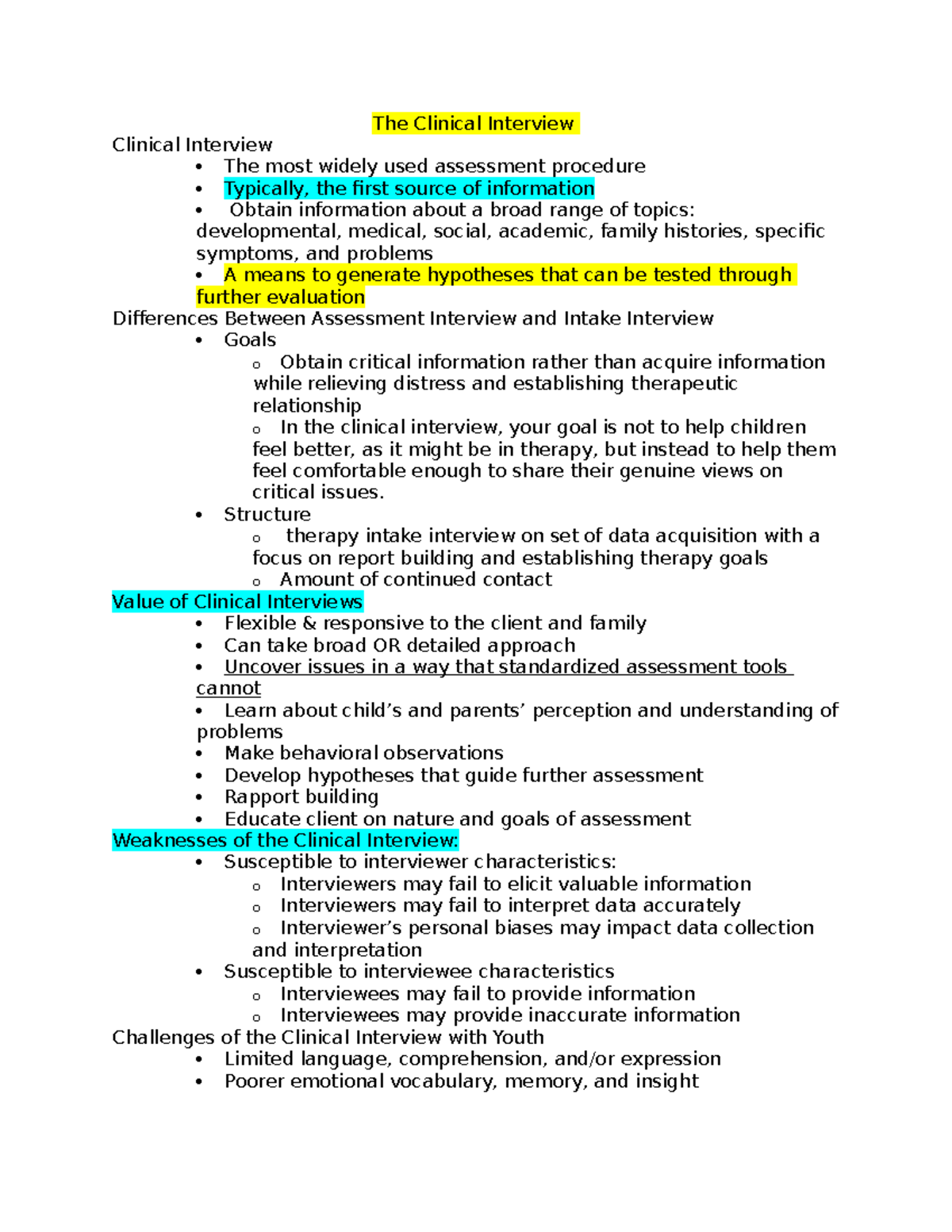 What is the purpose 2025 of a clinical interview