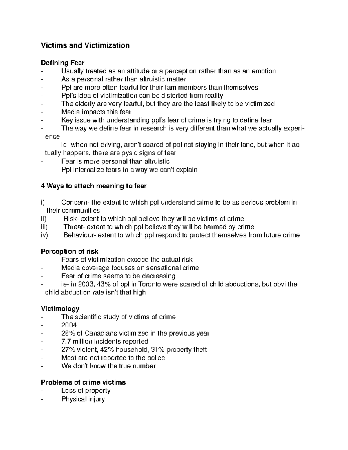 Lecture notes, lectures 12 - victims and victimization - Victims and ...