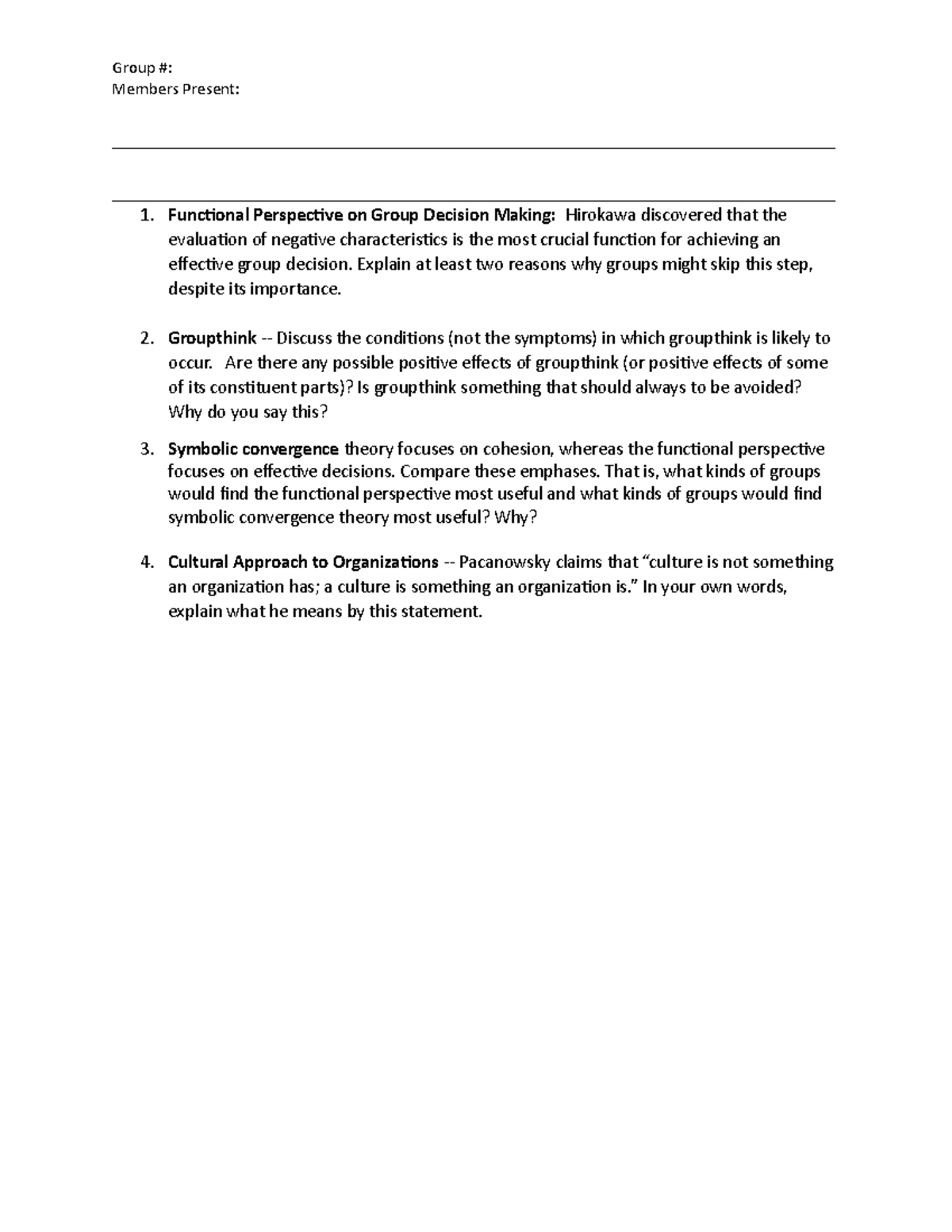 Module 5 Review Revised 1 Group Members Present 1. Functional