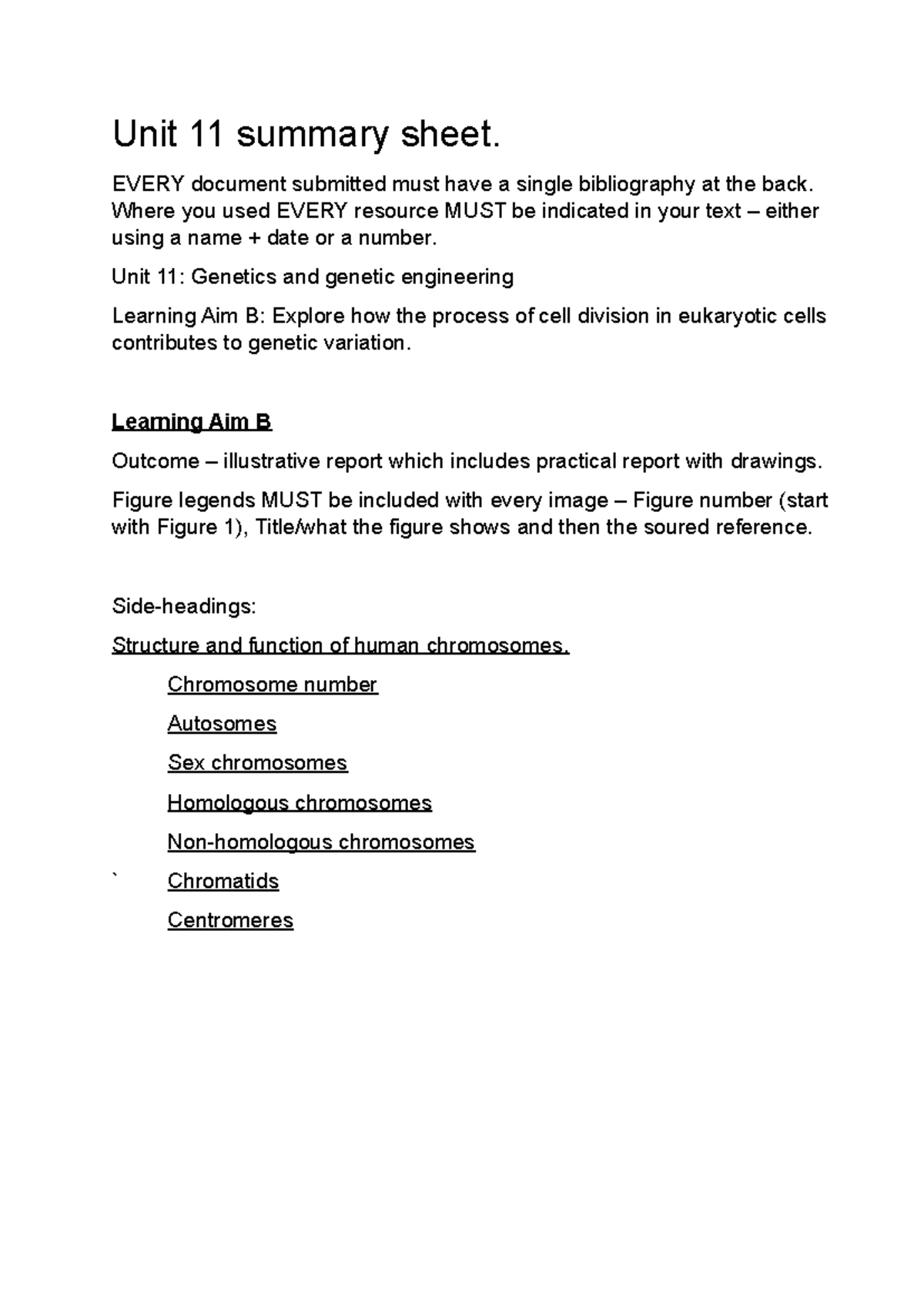 Unit 11 criteria to be included - Unit 11 summary sheet. EVERY document ...